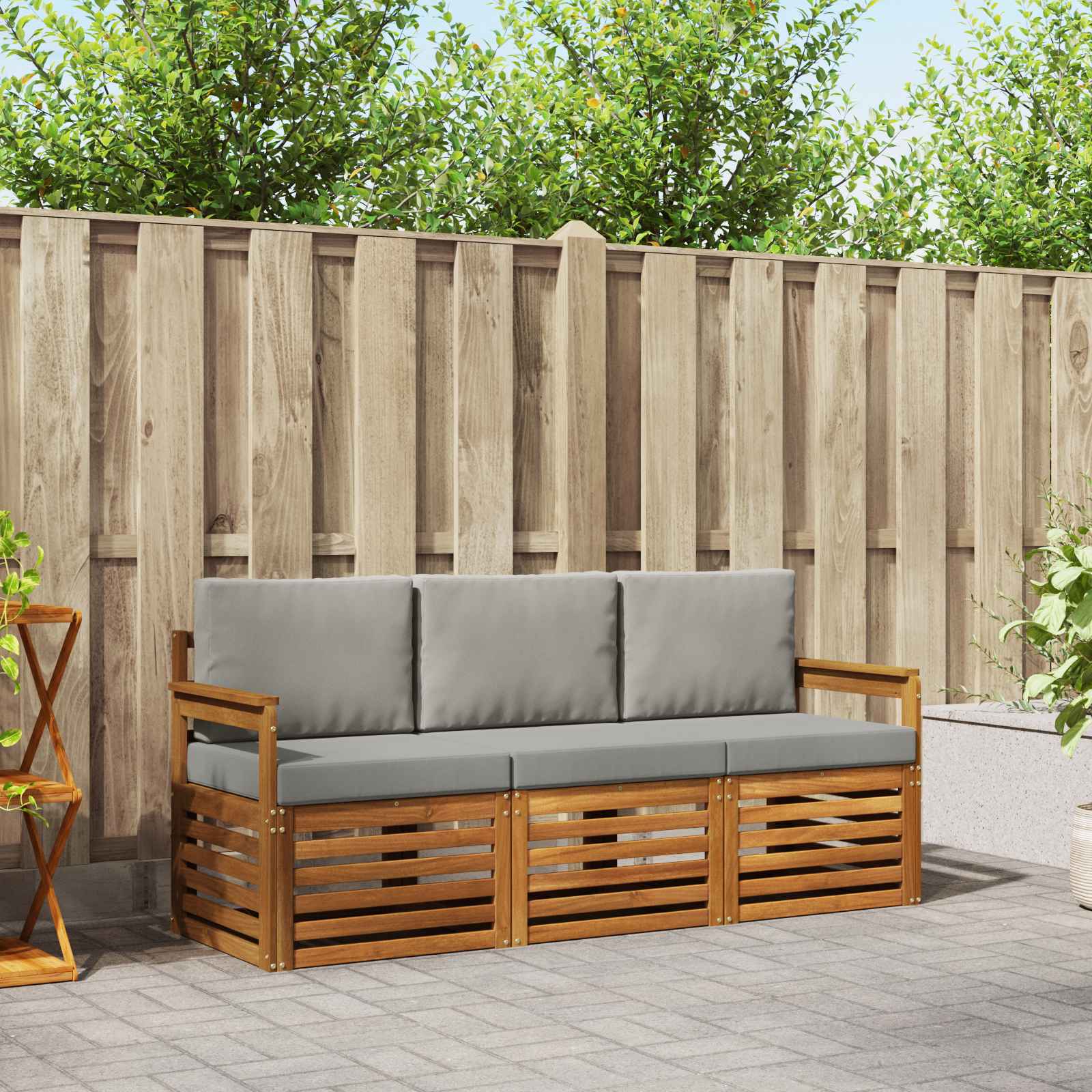 Setovi sofa 3 pcs Prirodna i svijetlo siva Čvrsto drvo akacije