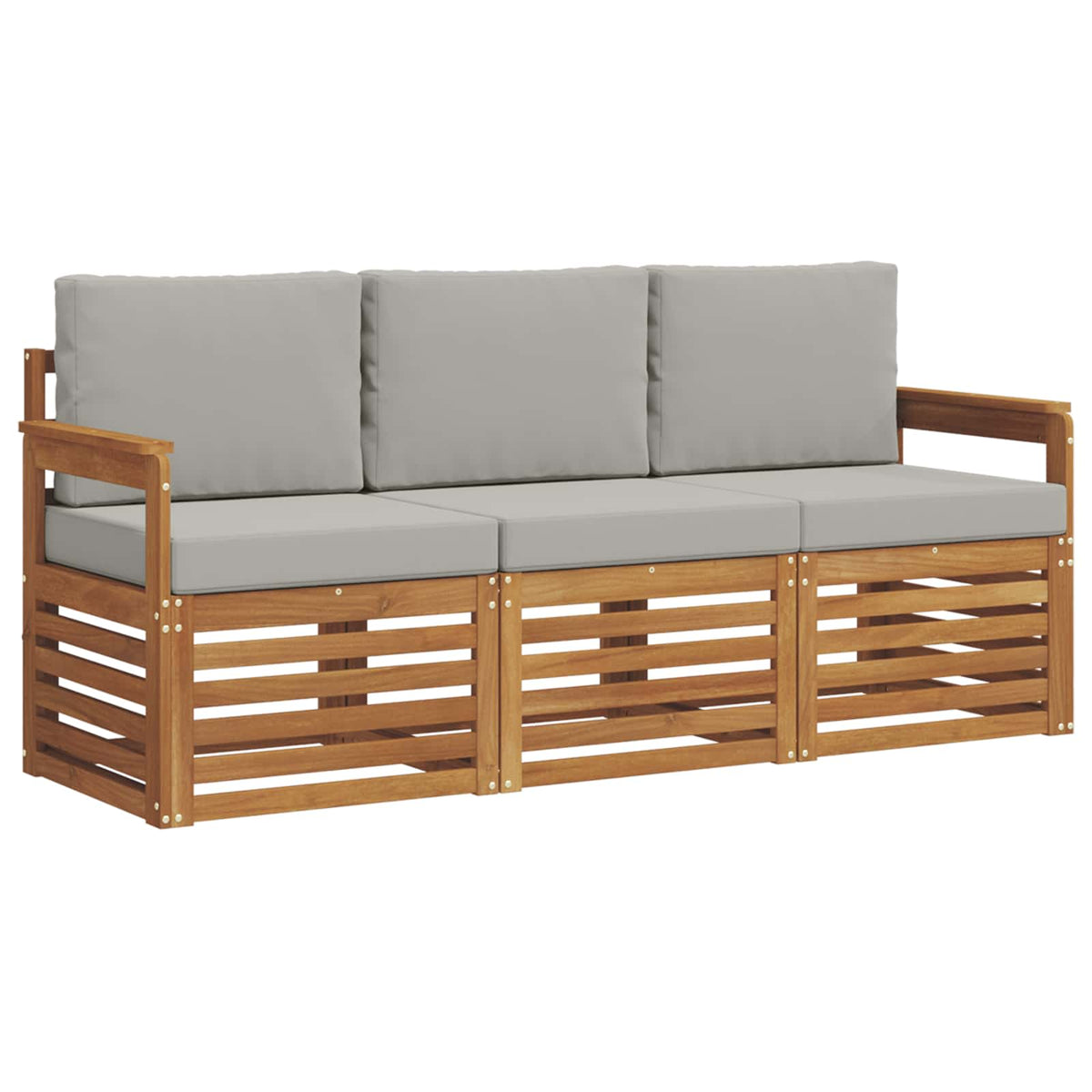 Setovi sofa 3 pcs Prirodna i svijetlo siva Čvrsto drvo akacije