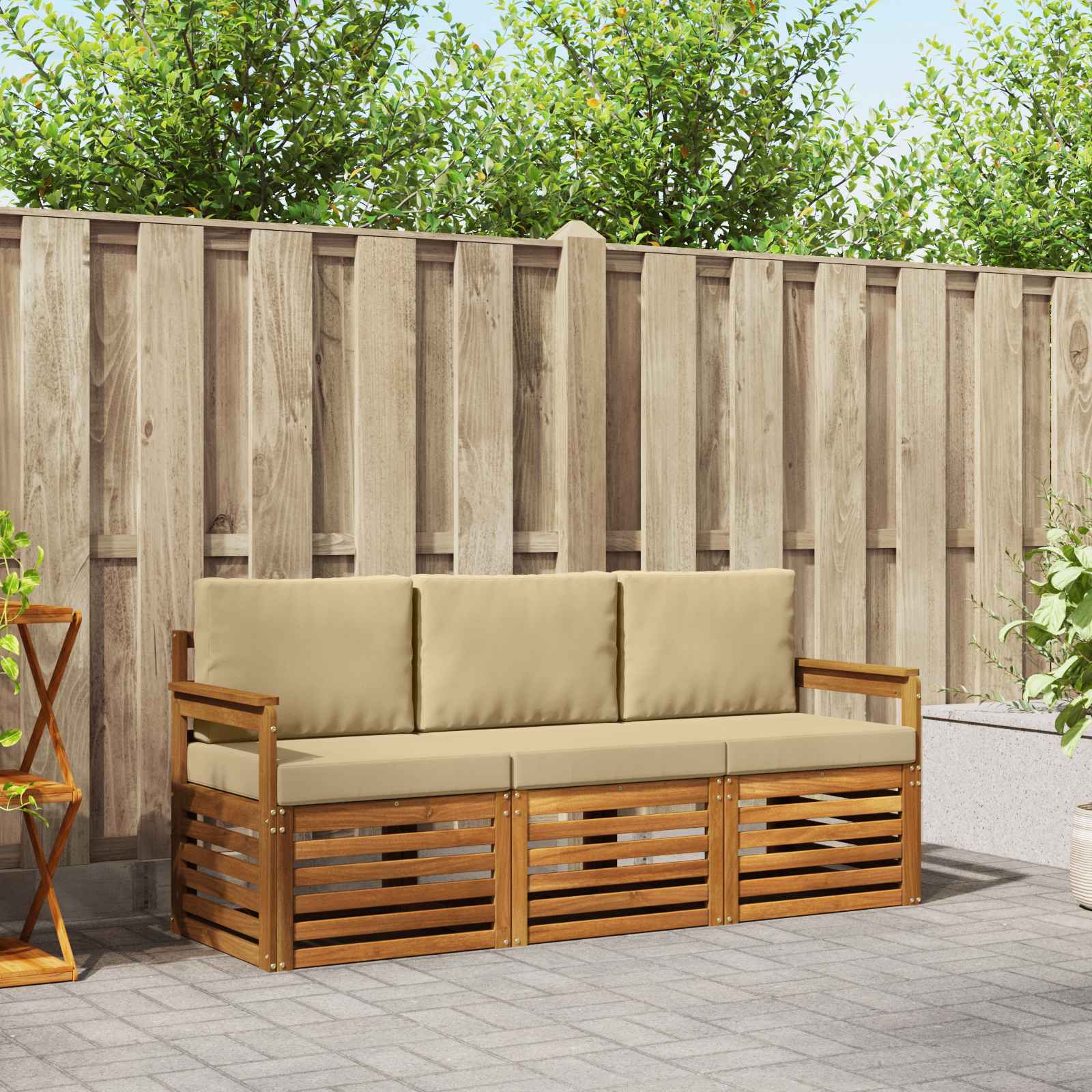 Setovi sofa s jastukom 3 pcs Prirodna i bež Čvrsto drvo akacije