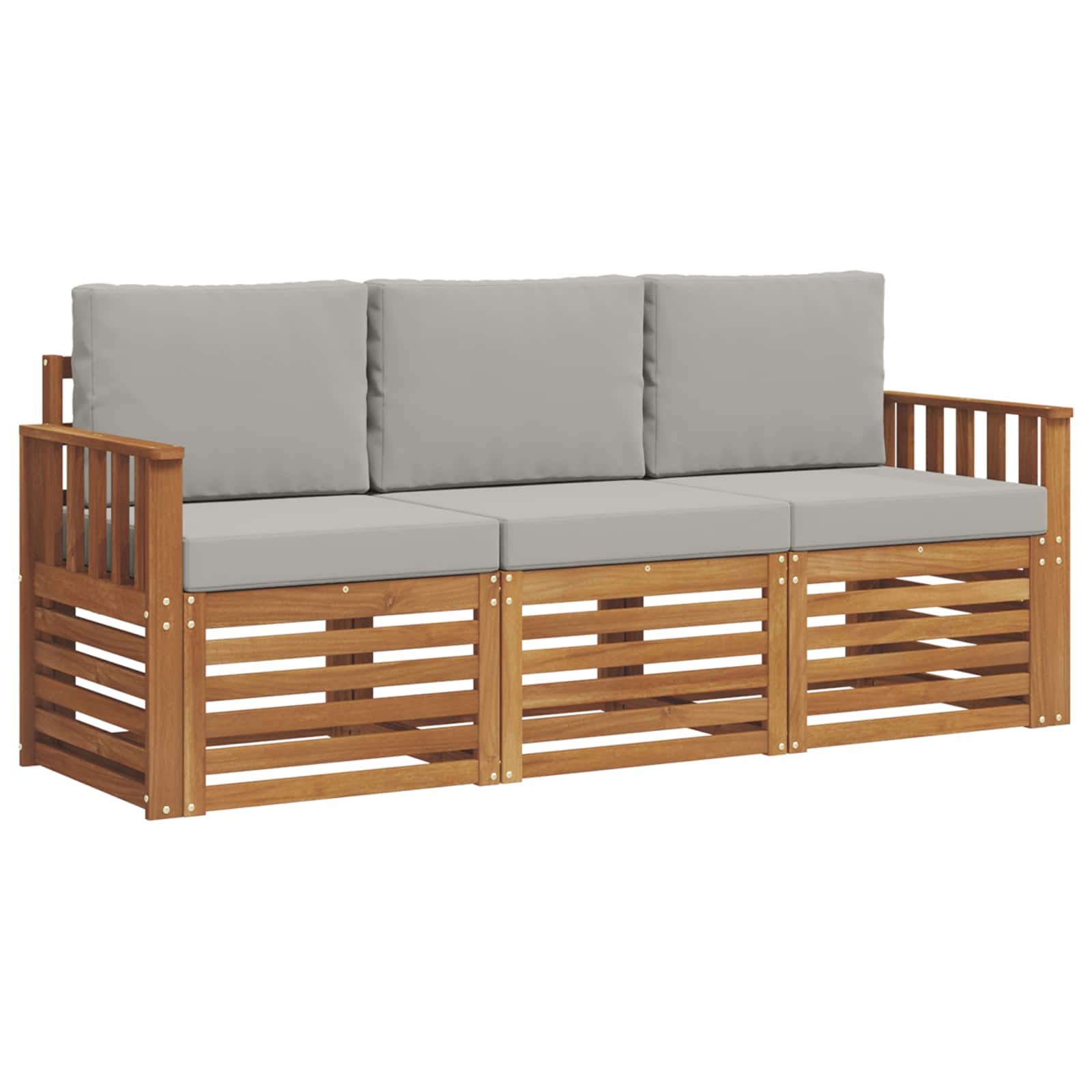 Setovi sofa 3 pcs Prirodna i svijetlo siva Čvrsto drvo akacije