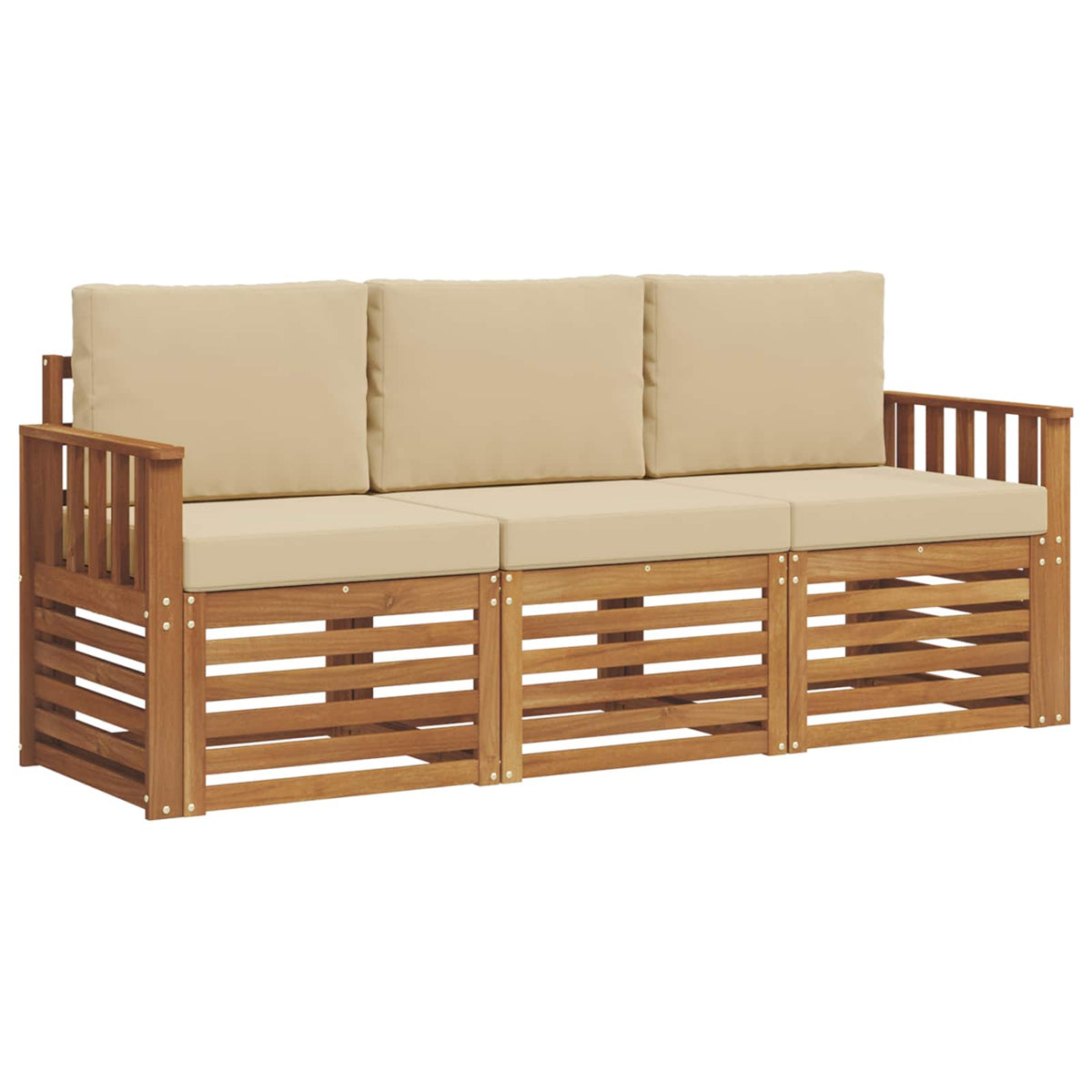 Setovi sofa s jastukom 3 pcs Prirodna i bež Čvrsto drvo akacije