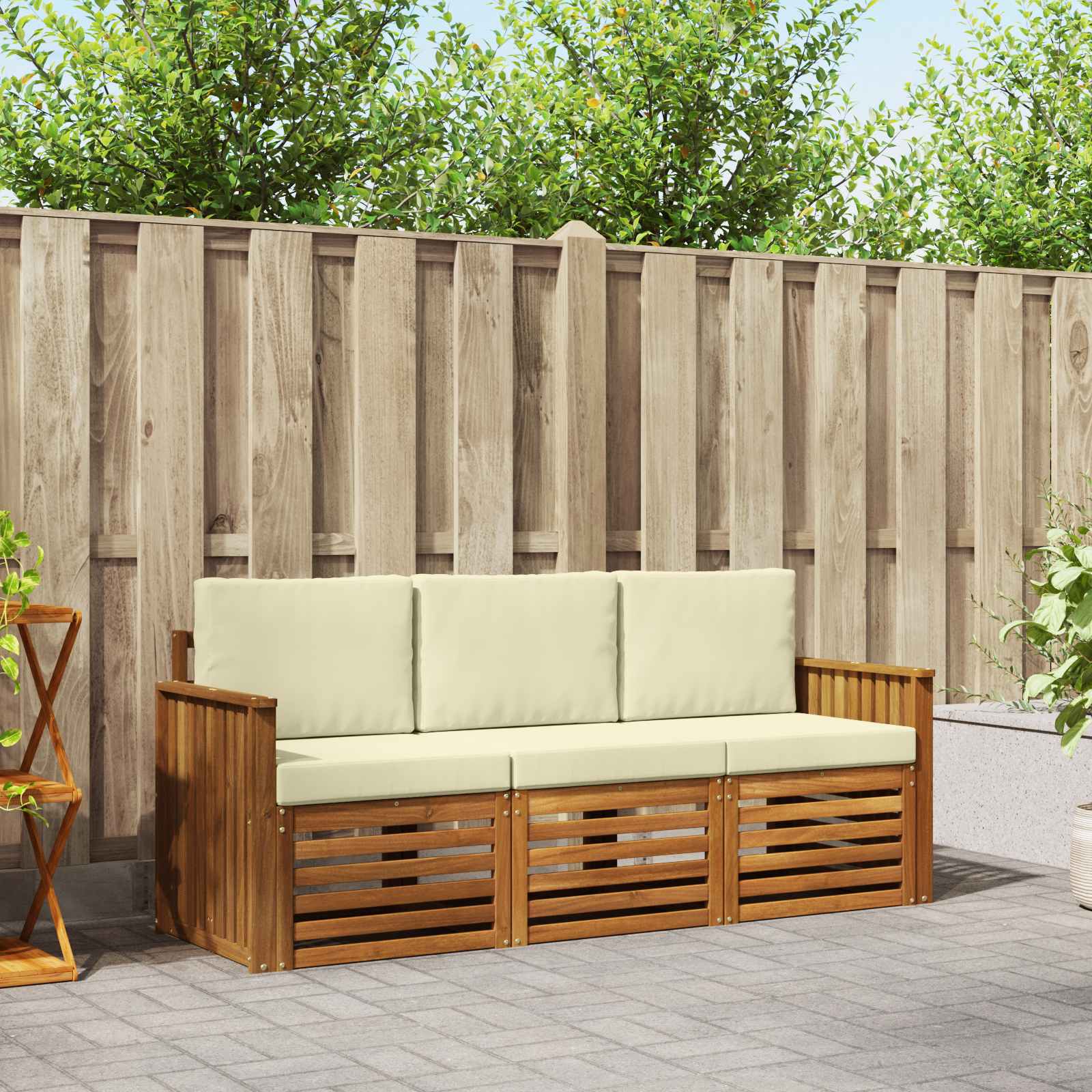 Setovi sofa 3 pcs Prirodna i krem Čvrsto drvo akacije