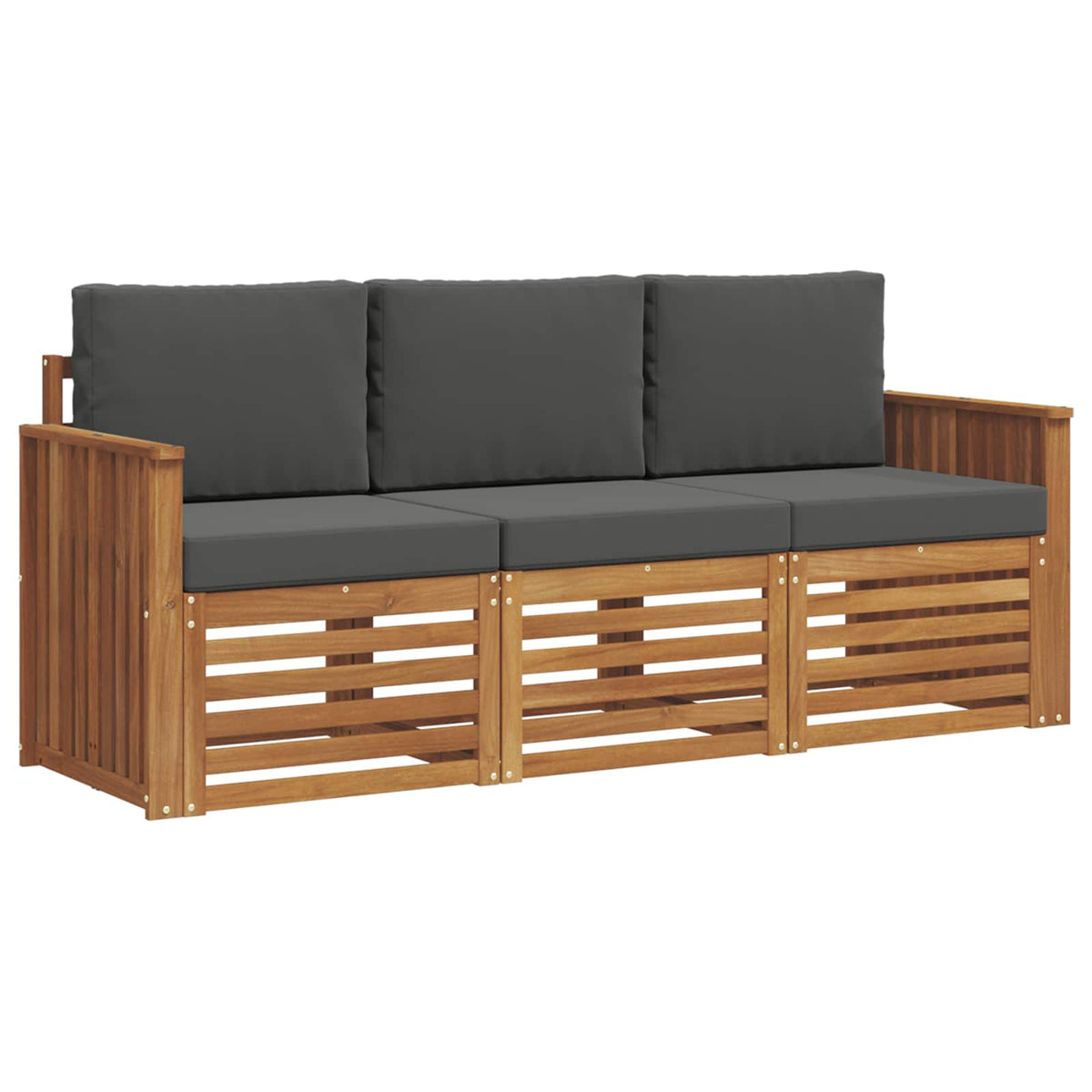 Setovi sofa 3 kom. Prirodna i antracit Čvrsto drvo akacije