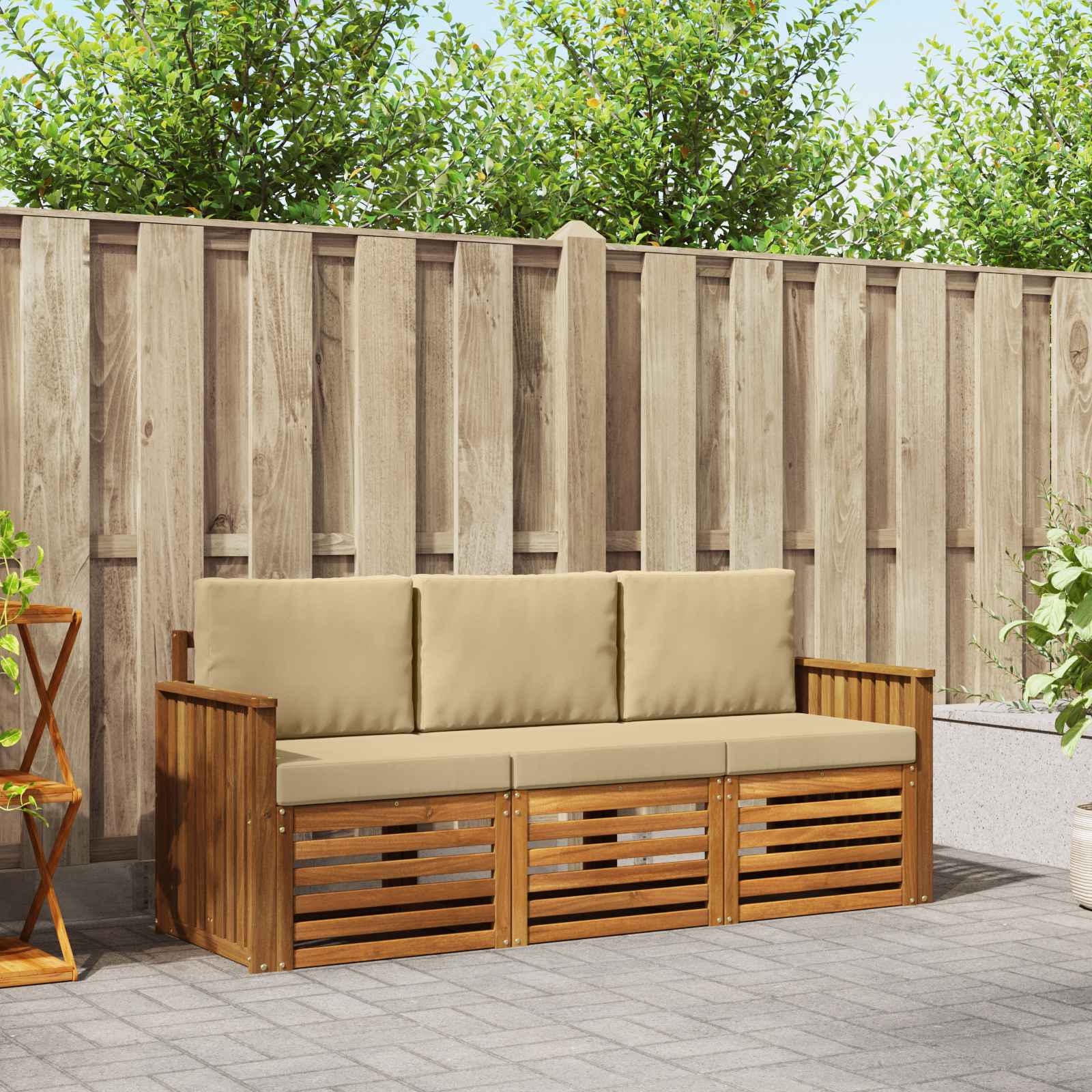 Setovi sofa s jastukom 3 pcs Prirodna i bež Čvrsto drvo akacije