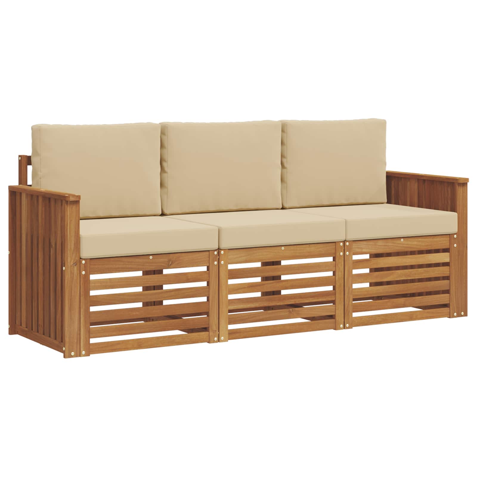 Setovi sofa s jastukom 3 pcs Prirodna i bež Čvrsto drvo akacije