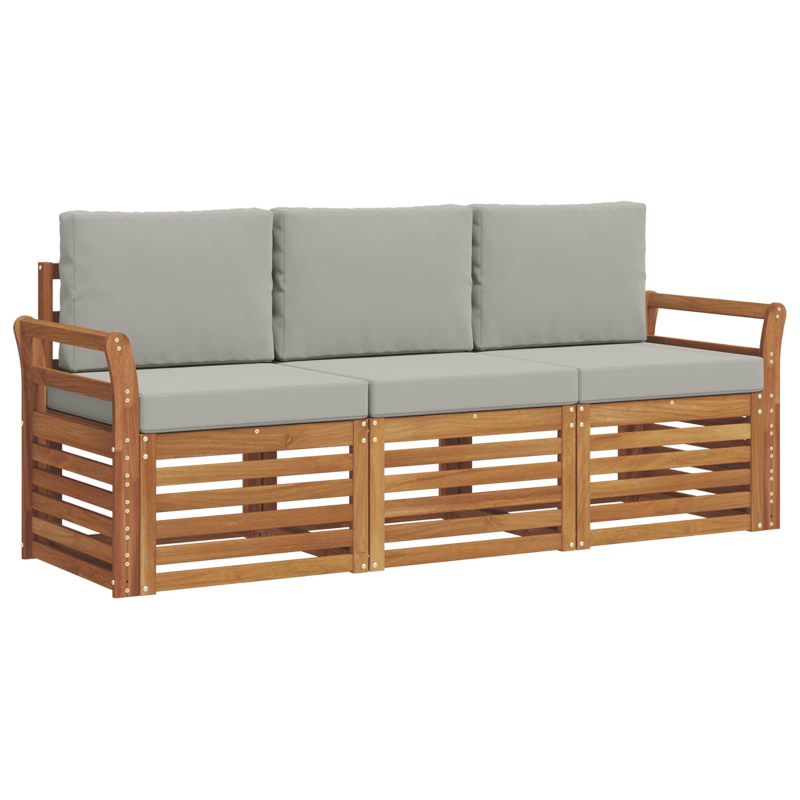 Setovi sofa 3 pcs Prirodna i svijetlo siva Čvrsto drvo akacije
