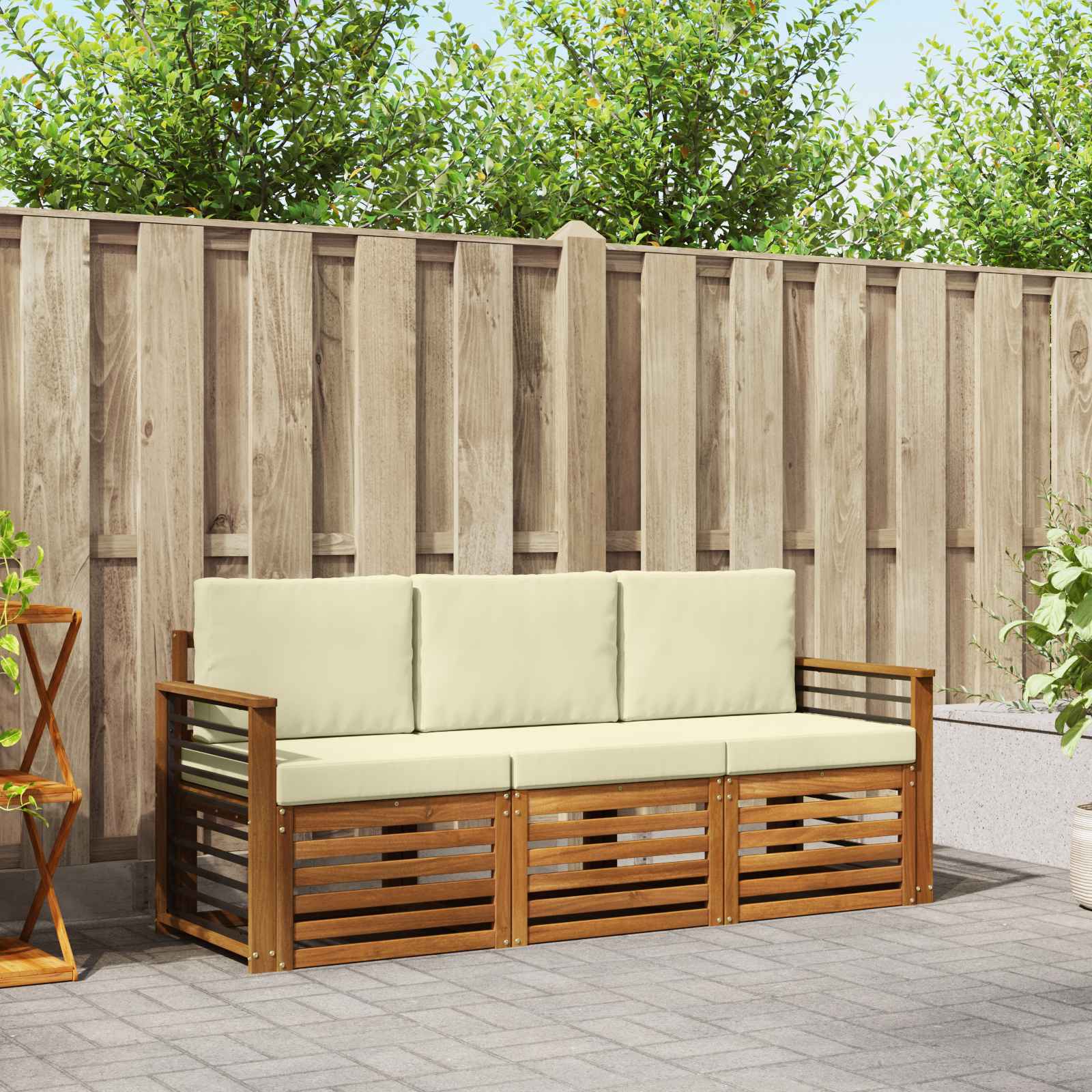 Setovi sofa 3 pcs Prirodna i krem Čvrsto drvo akacije
