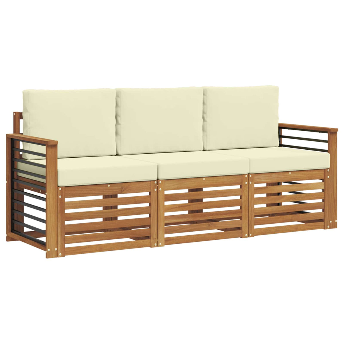 Setovi sofa 3 pcs Prirodna i krem Čvrsto drvo akacije