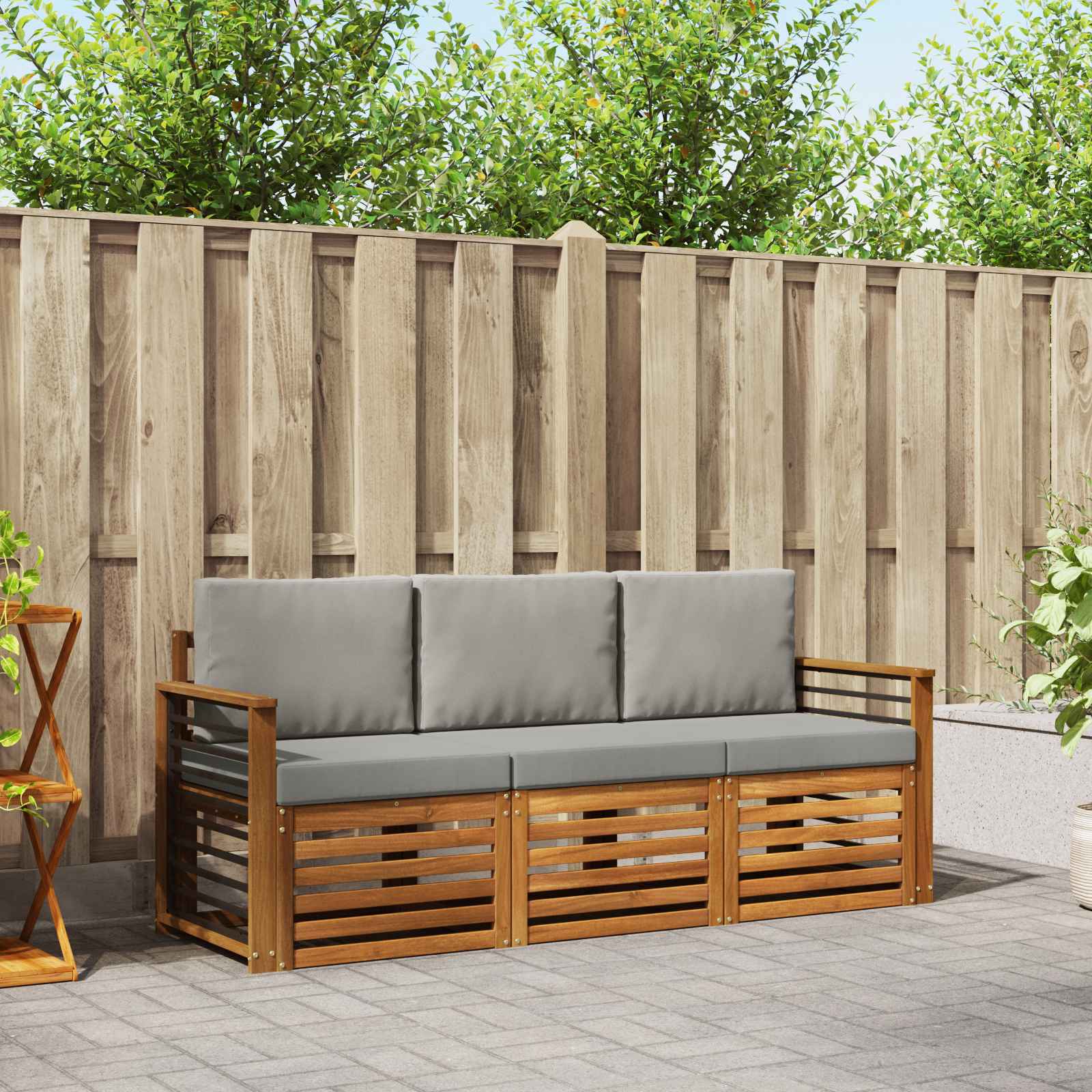 Setovi sofa 3 pcs Prirodna i svijetlo siva Čvrsto drvo akacije