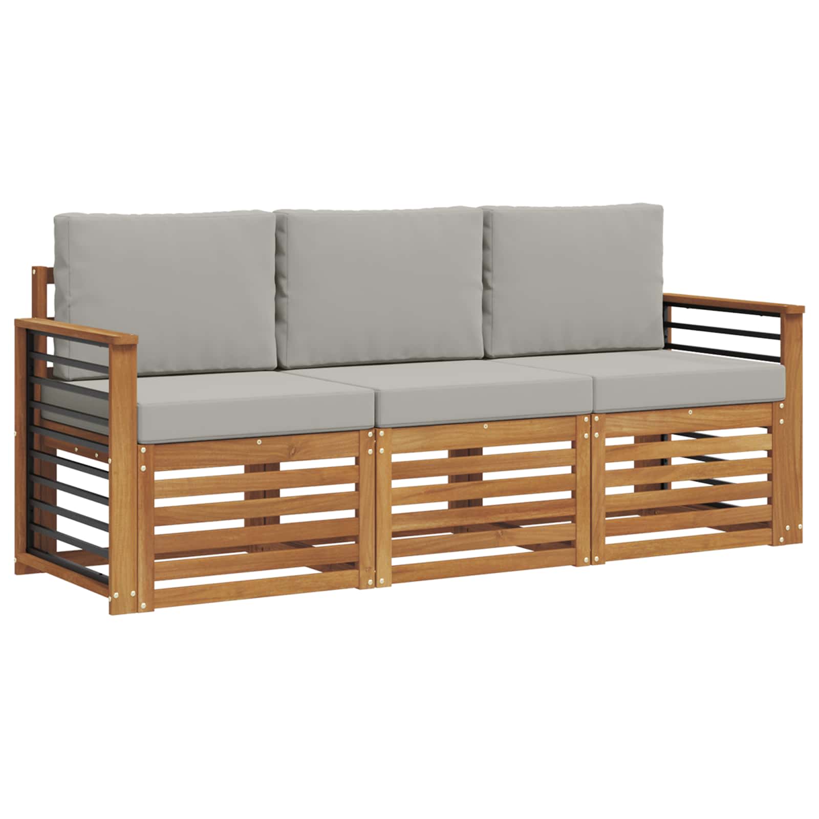 Setovi sofa 3 pcs Prirodna i svijetlo siva Čvrsto drvo akacije