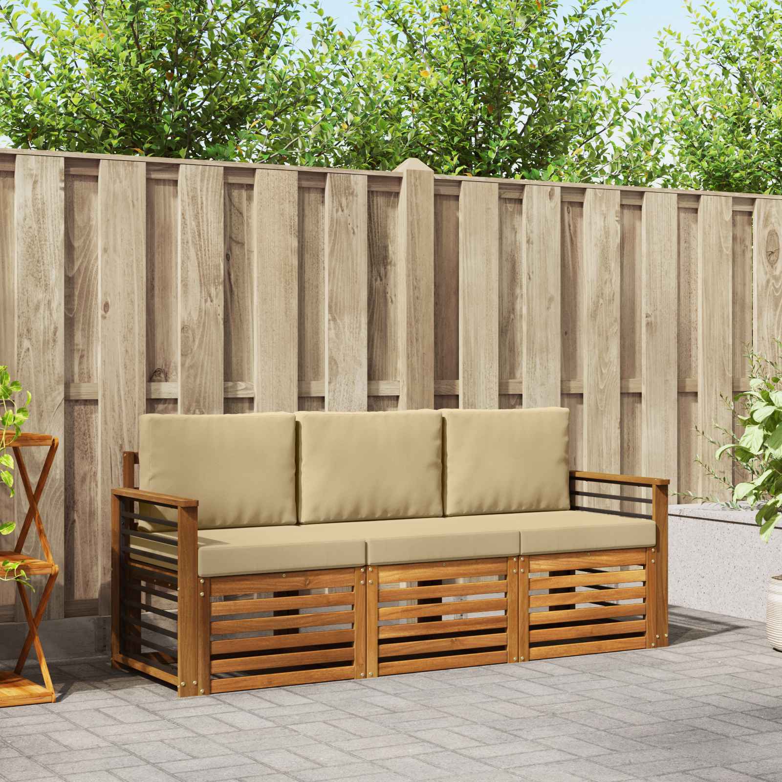 Setovi sofa s jastukom 3 pcs Prirodna i bež Čvrsto drvo akacije