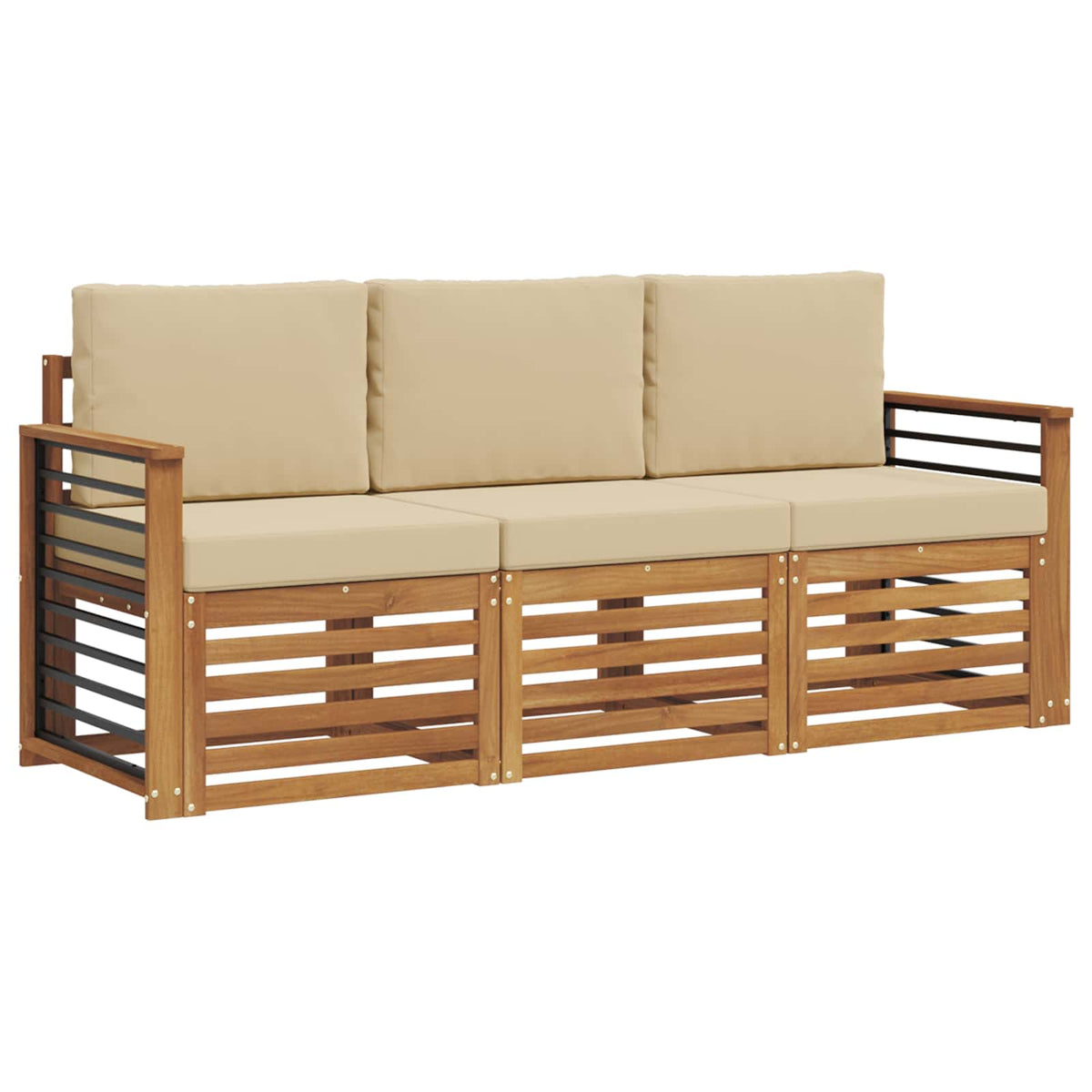 Setovi sofa 3 kom. Prirodna i bež Čvrsto drvo akacije