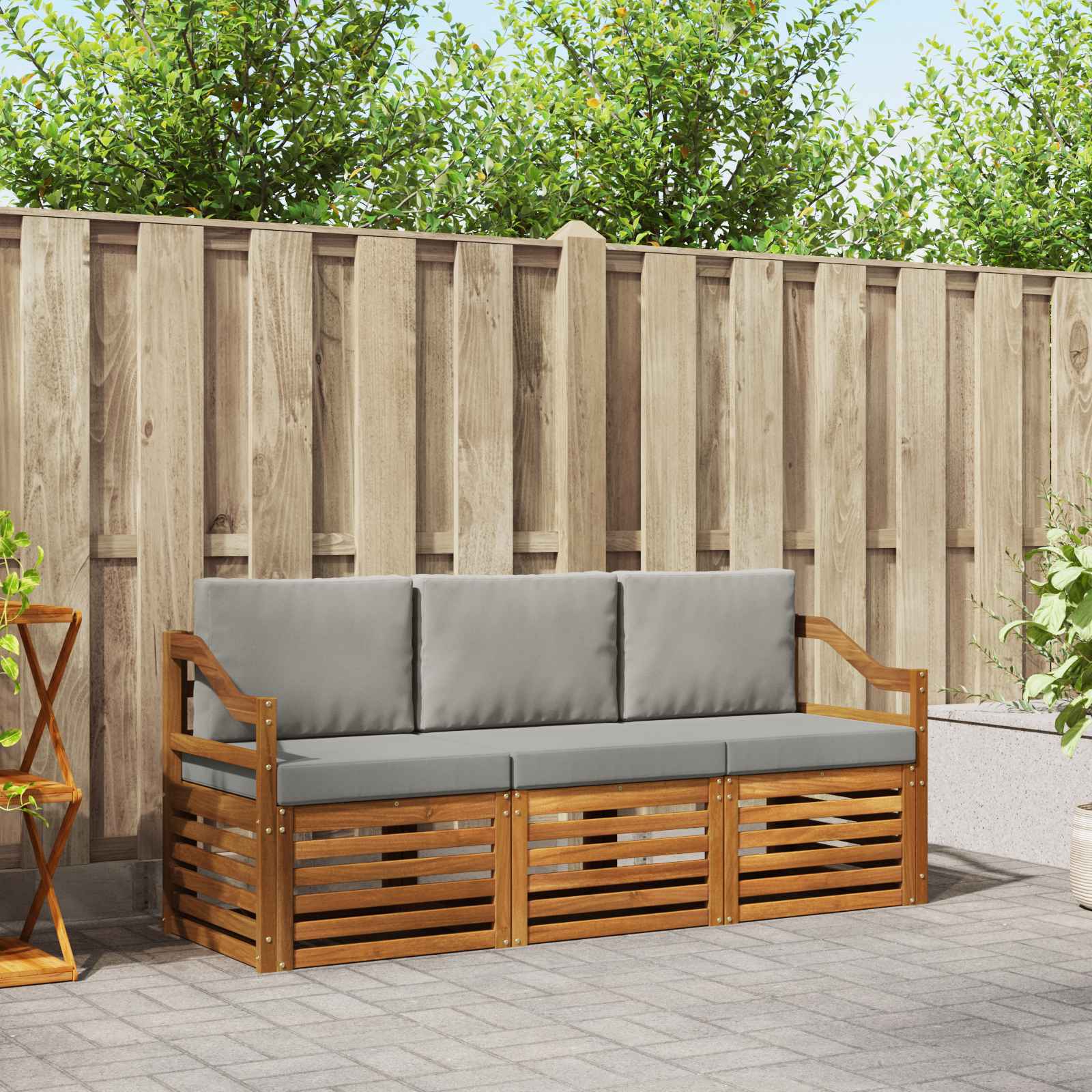 Setovi sofa 3 pcs Prirodna i svijetlo siva Čvrsto drvo akacije
