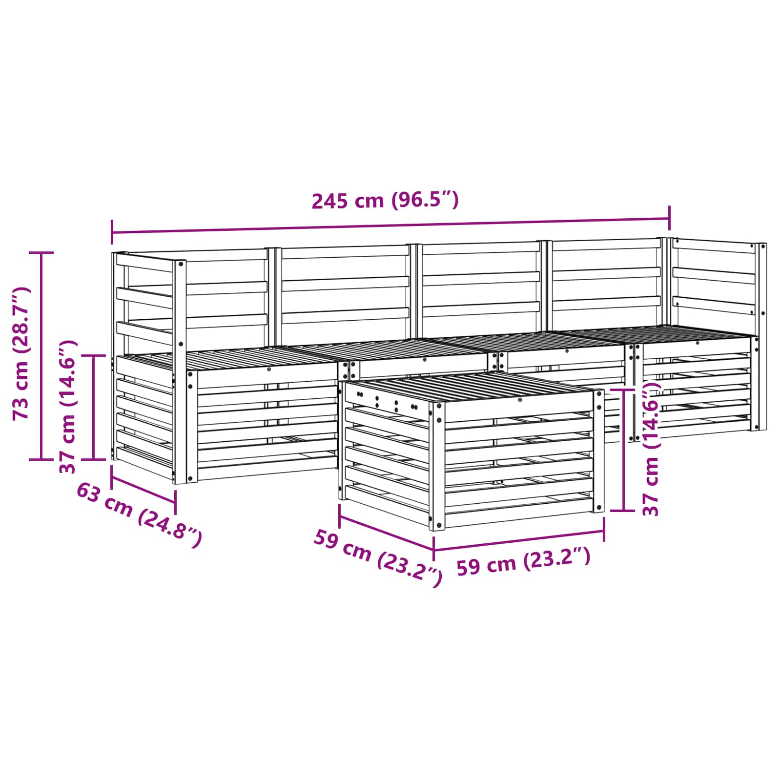 Setovi sofa 5 pcs Prirodna Čvrsto drvo akacije