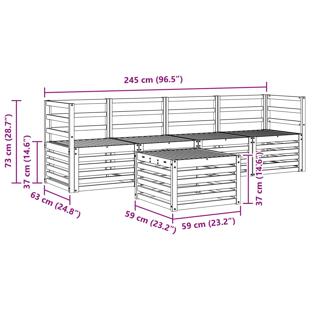 Setovi sofa 5 pcs Prirodna Čvrsto drvo akacije