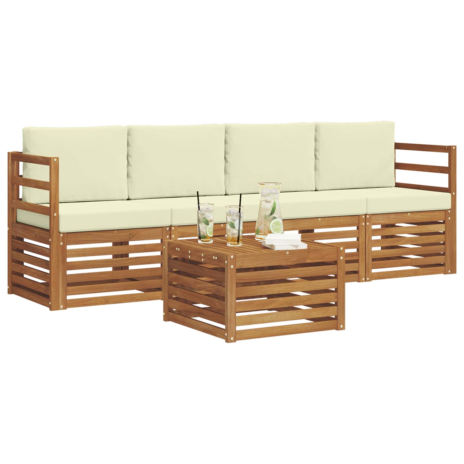 Set vanjskih sofa 5 pcs Prirodna i krem Čvrsto drvo akacije