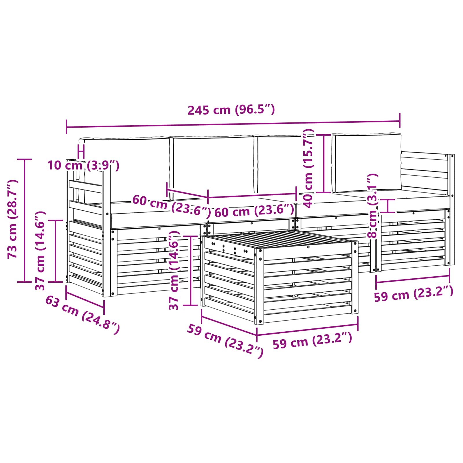 Set vanjskih sofa 5 pcs Prirodna i krem Čvrsto drvo akacije