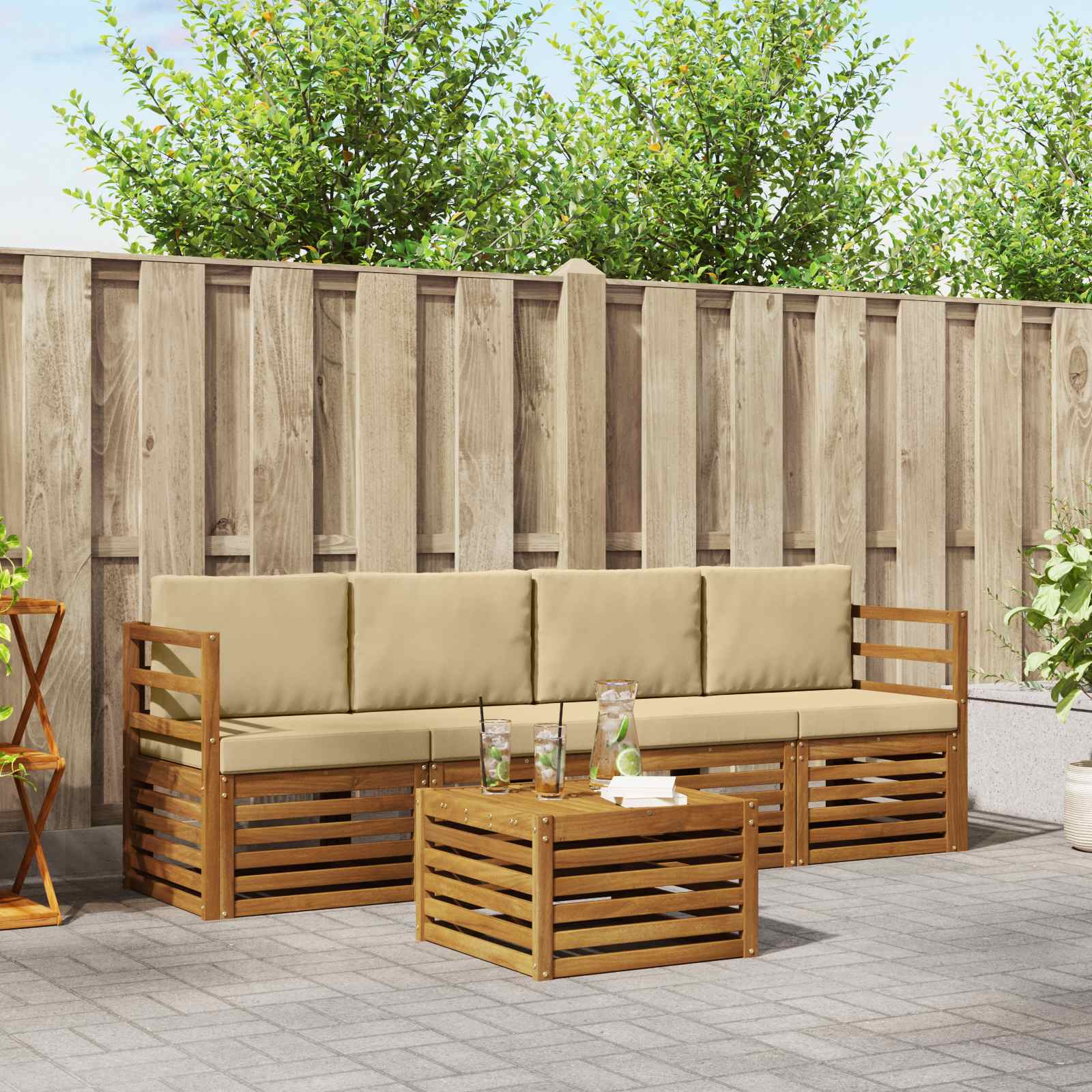 Set vanjskih sofa 5 pcs Prirodna i bež Čvrsto drvo akacije