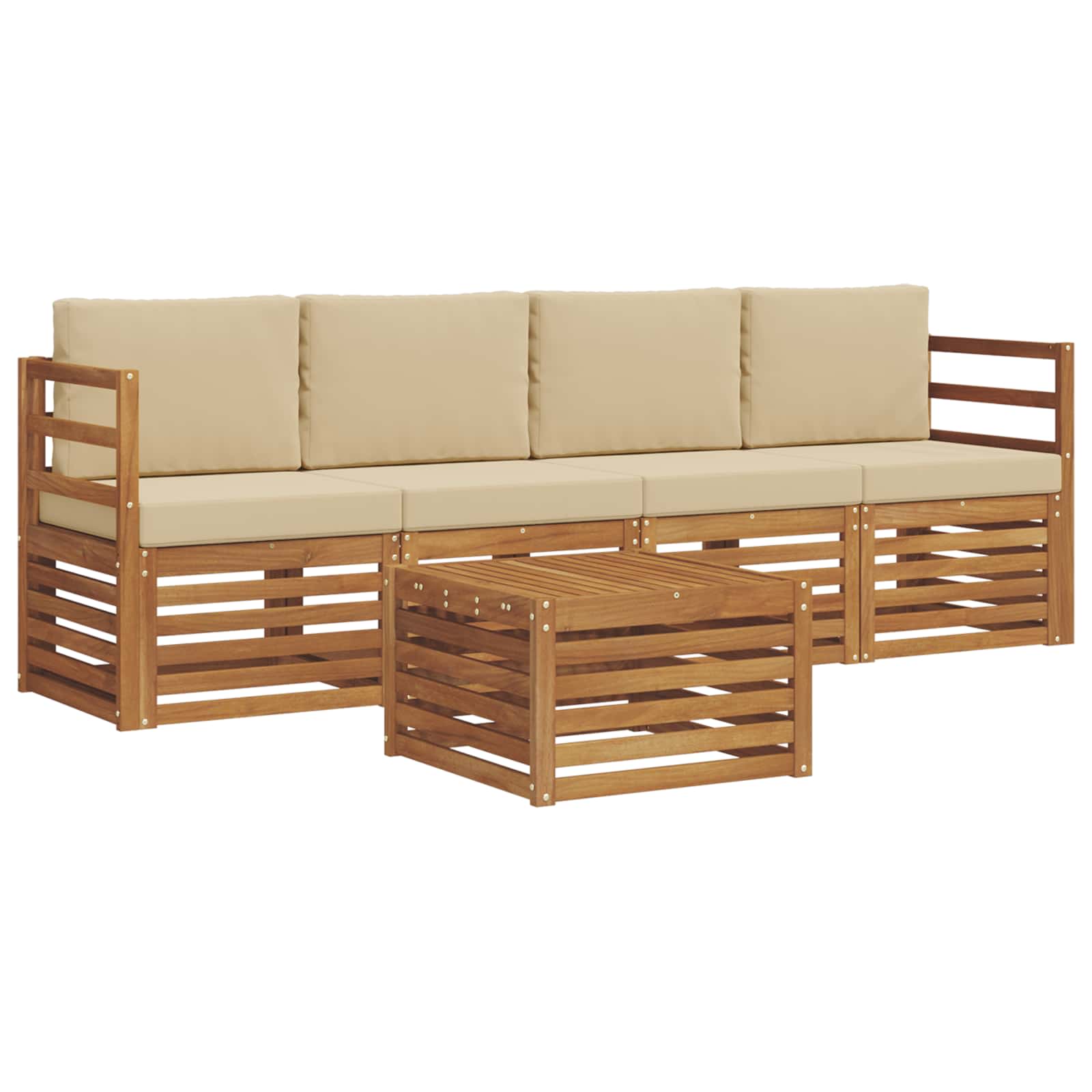 Set vanjskih sofa 5 pcs Prirodna i bež Čvrsto drvo akacije