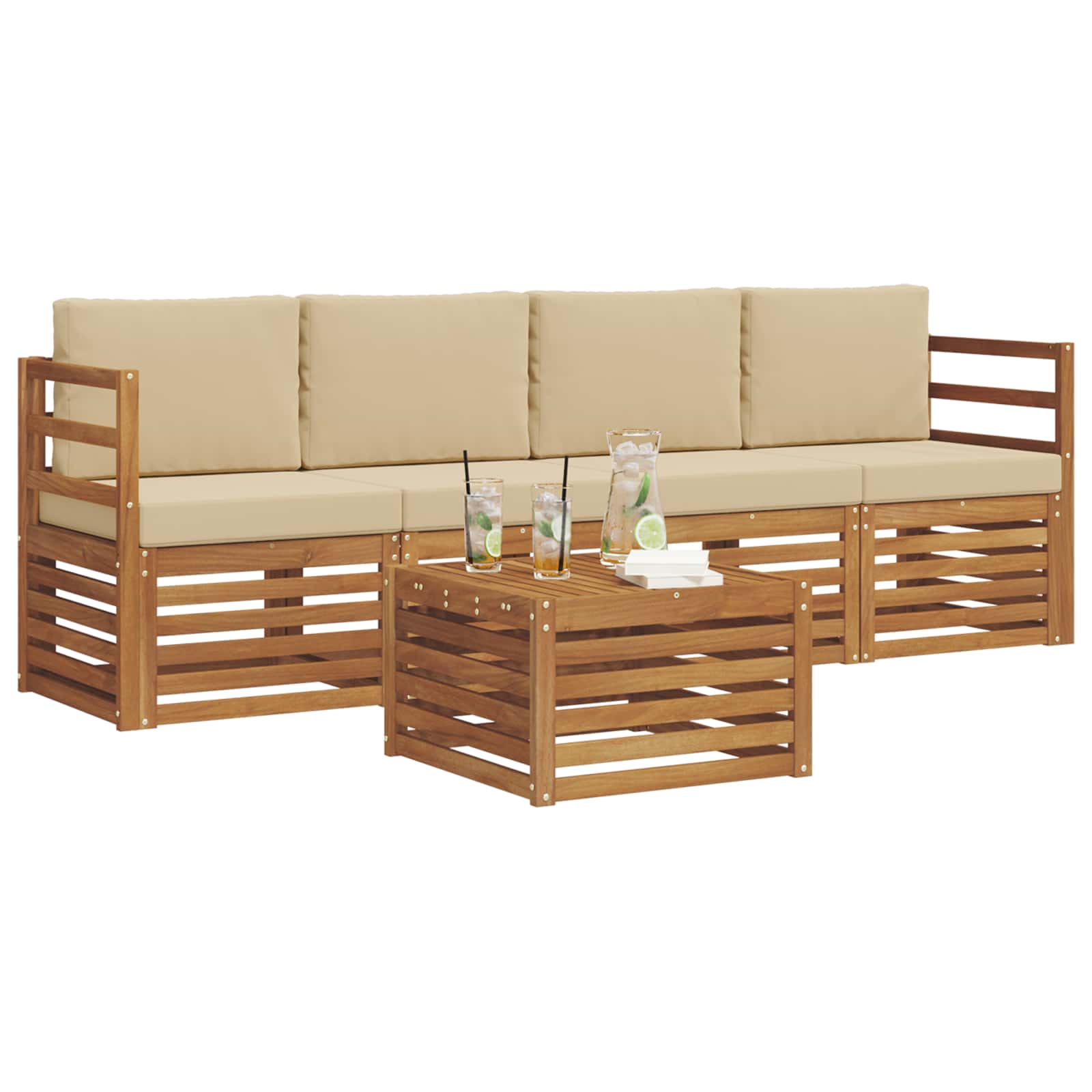 Set vanjskih sofa 5 pcs Prirodna i bež Čvrsto drvo akacije