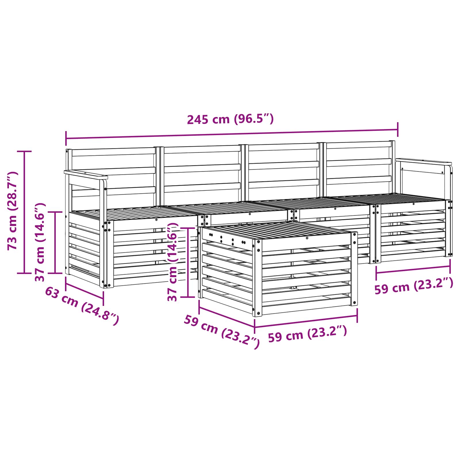 Setovi sofa 5 pcs Prirodna Čvrsto drvo akacije