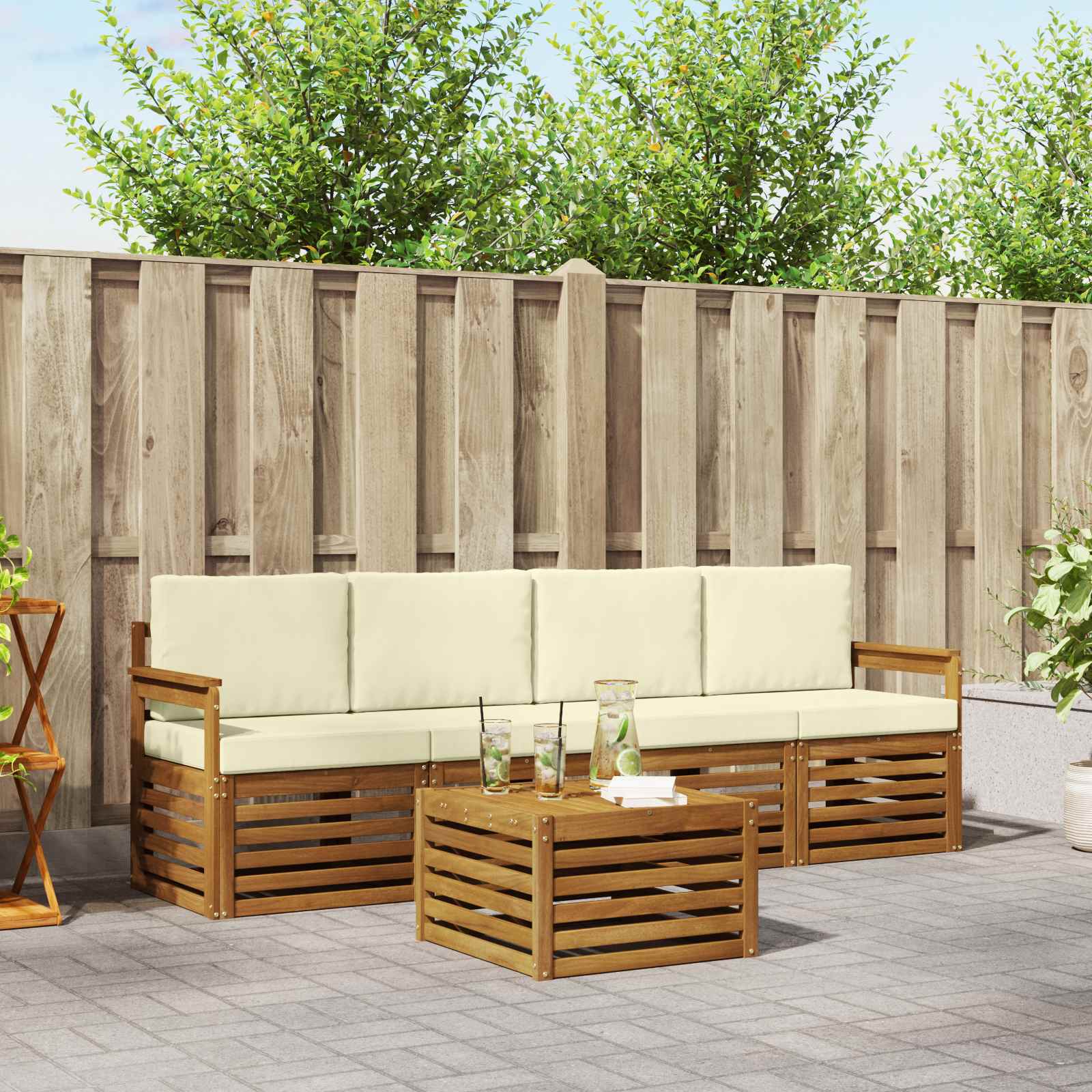 Set vanjskih sofa 5 pcs Prirodna i krem Čvrsto drvo akacije