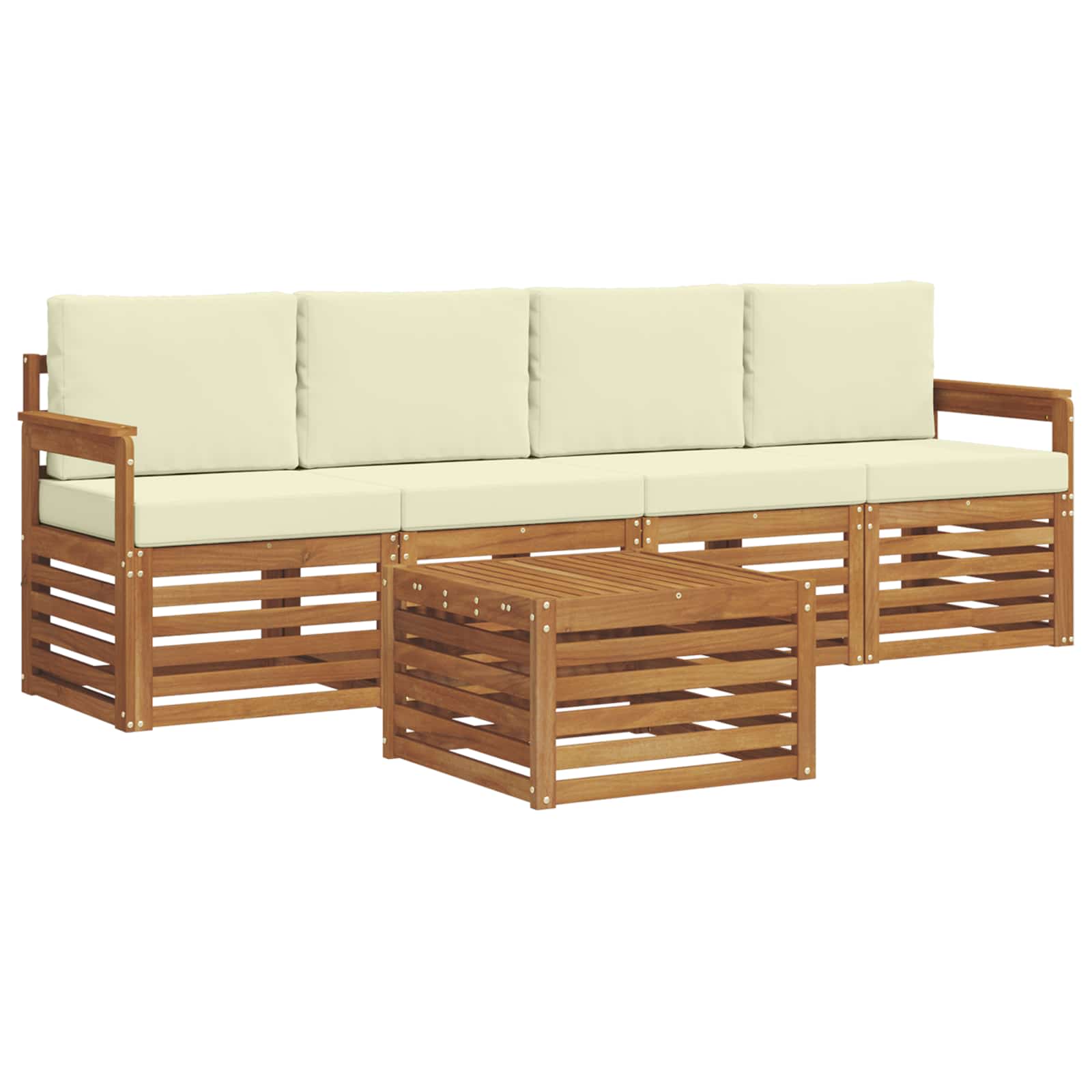 Set vanjskih sofa 5 pcs Prirodna i krem Čvrsto drvo akacije