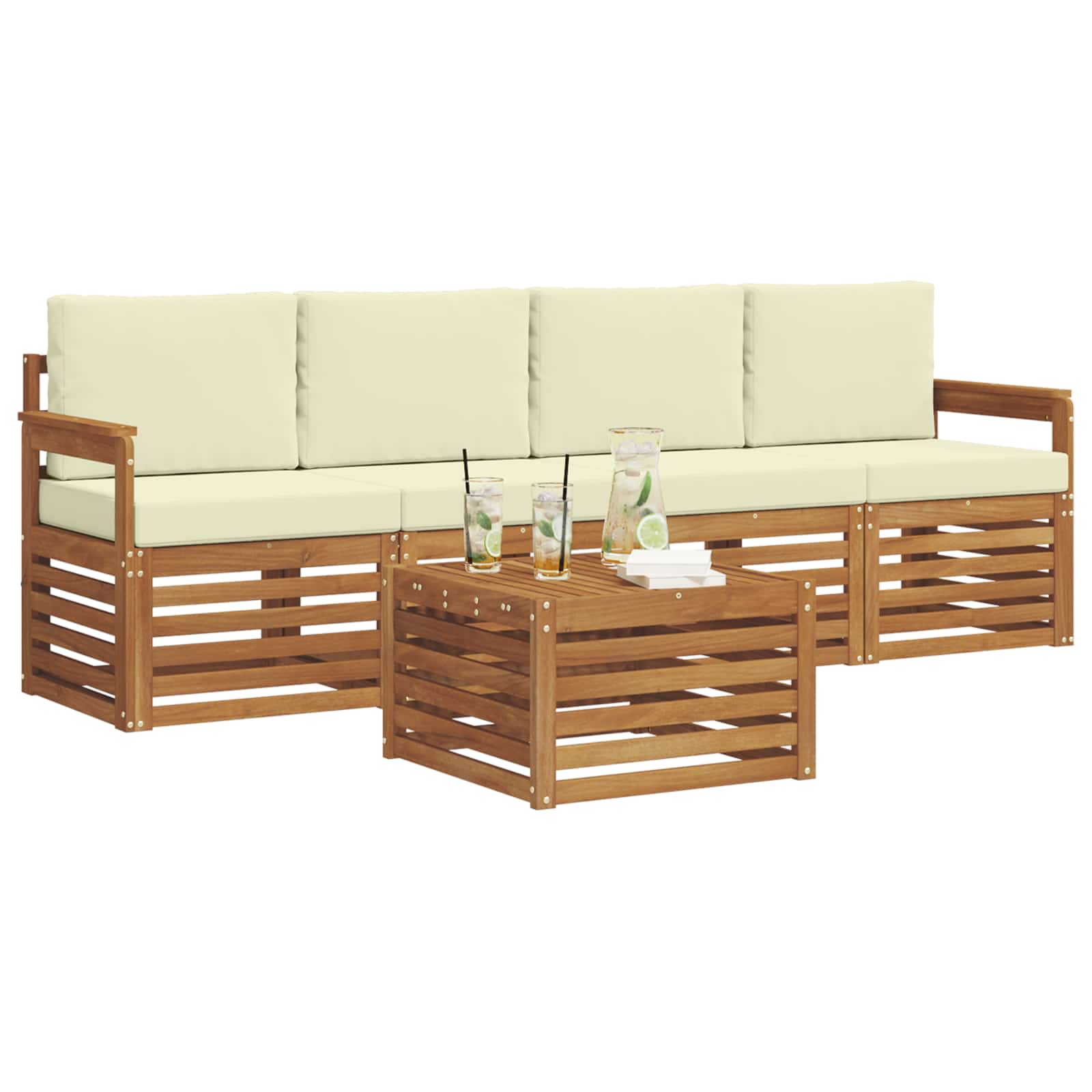 Set vanjskih sofa 5 pcs Prirodna i krem Čvrsto drvo akacije
