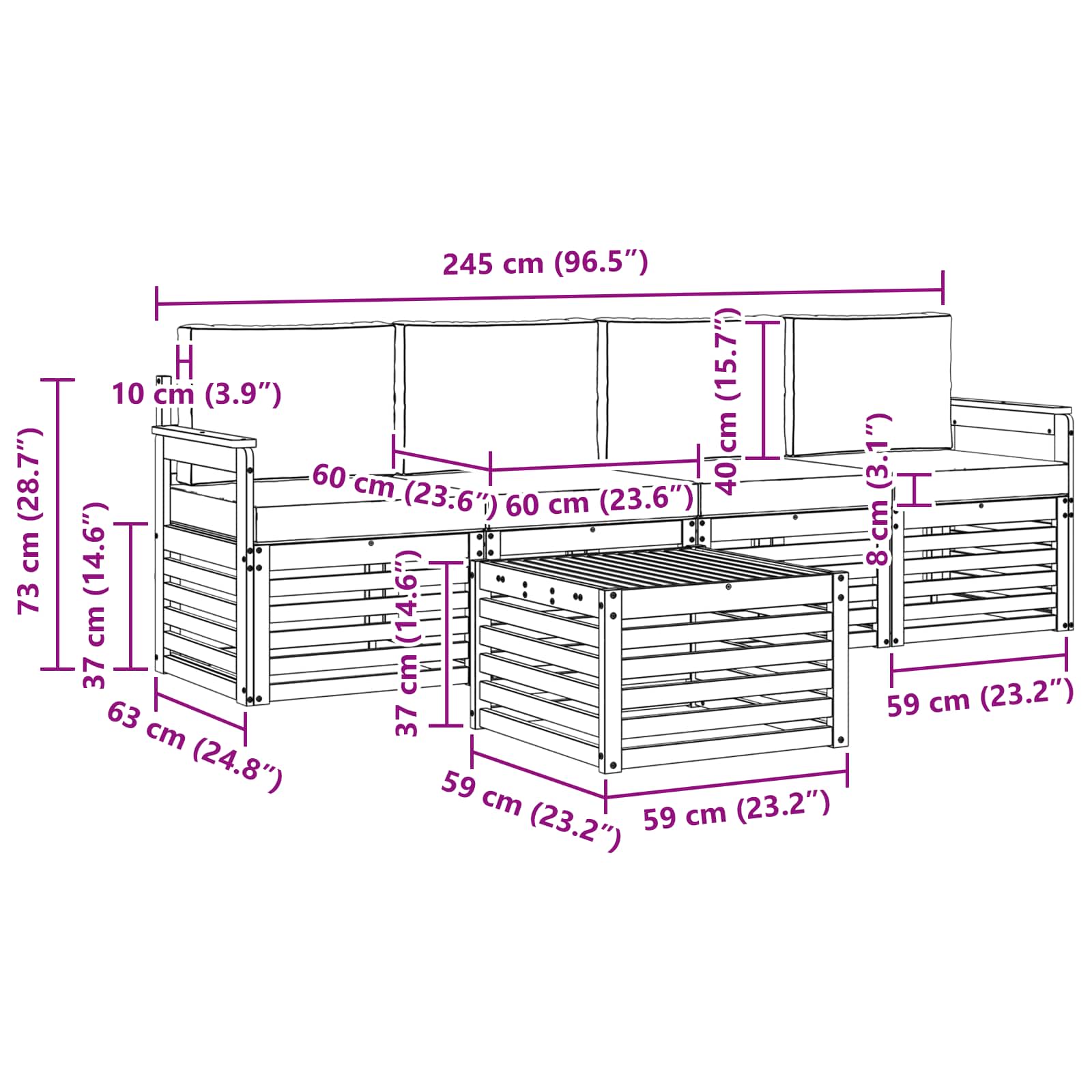 Set vanjskih sofa 5 pcs Prirodna i krem Čvrsto drvo akacije