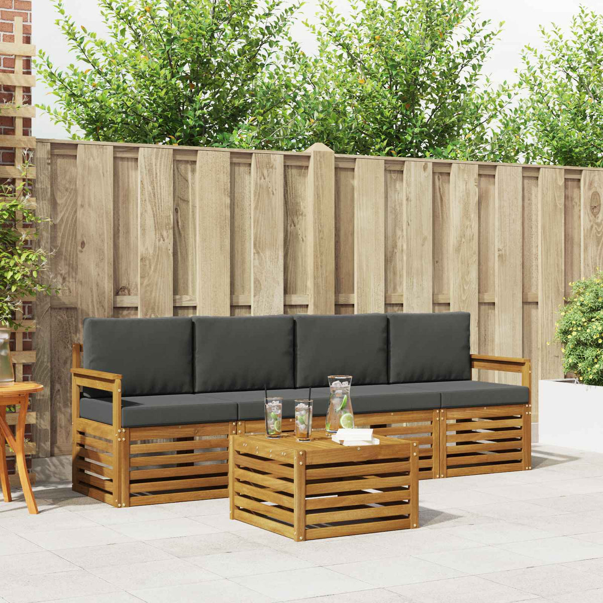 Set vanjskih sofa 5 kom. Prirodna i antracit 59 x 59 x 37 cm