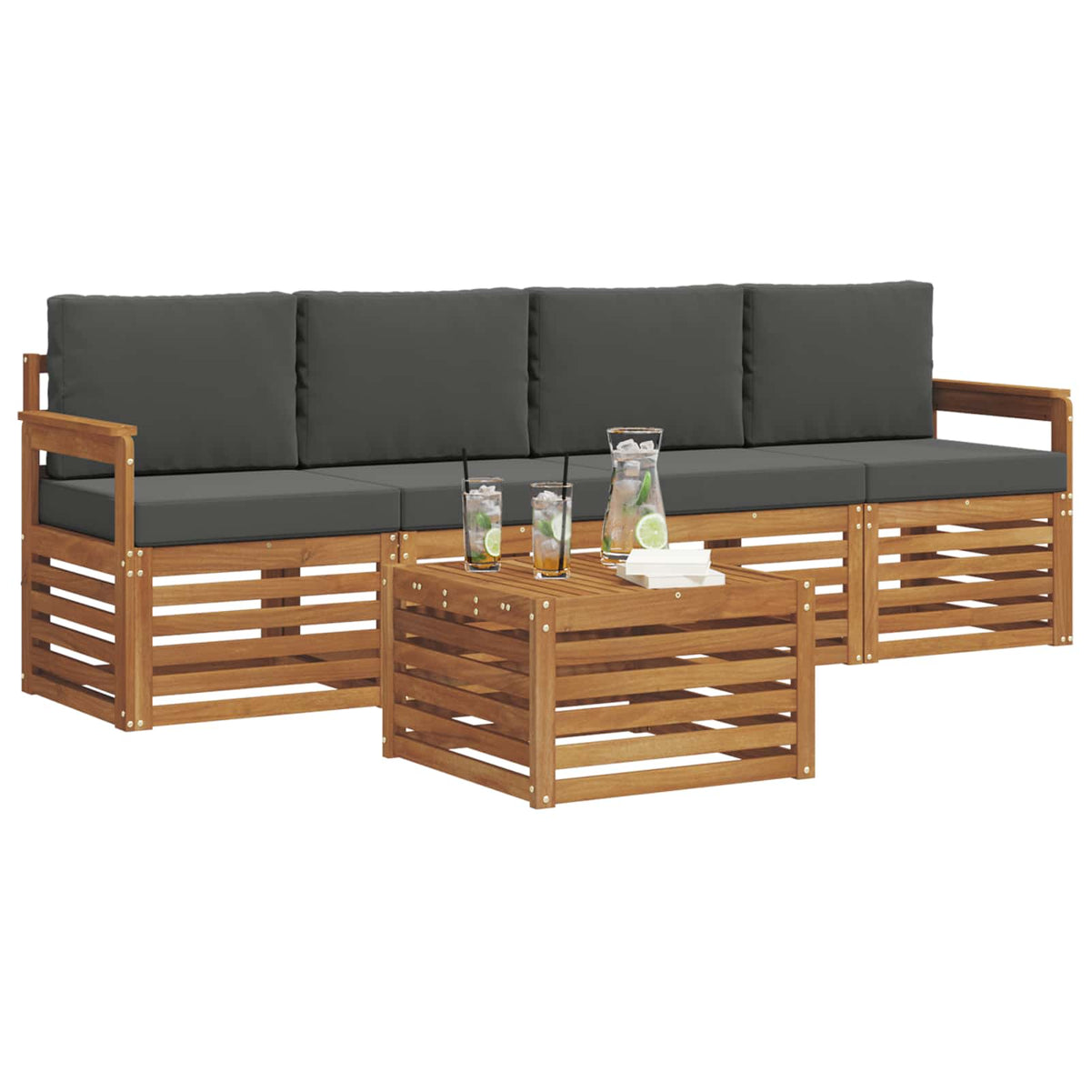Set vanjskih sofa 5 kom. Prirodna i antracit 59 x 59 x 37 cm