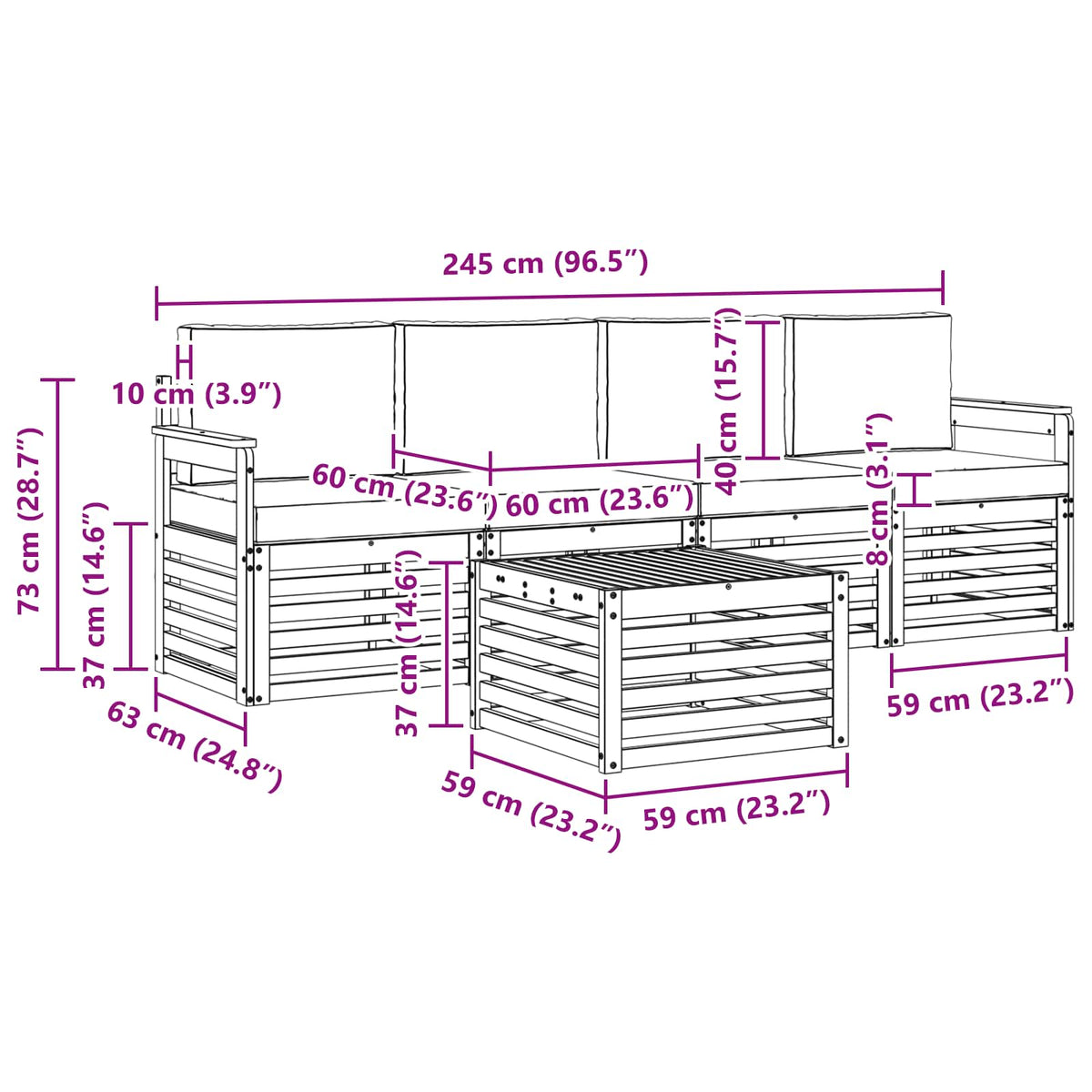 Set vanjskih sofa 5 kom. Prirodna i antracit 59 x 59 x 37 cm
