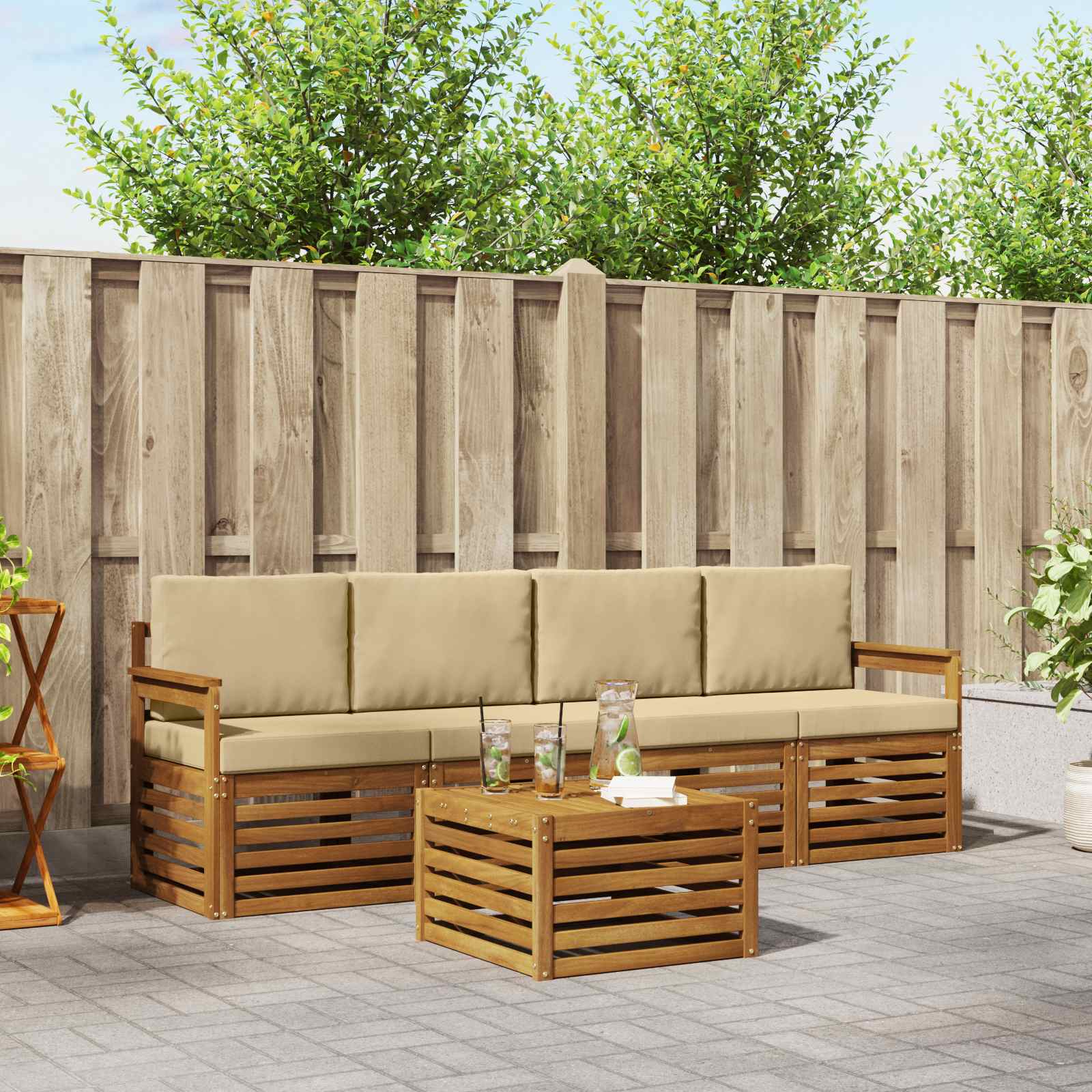 Set vanjskih sofa 5 pcs Prirodna i bež Čvrsto drvo akacije