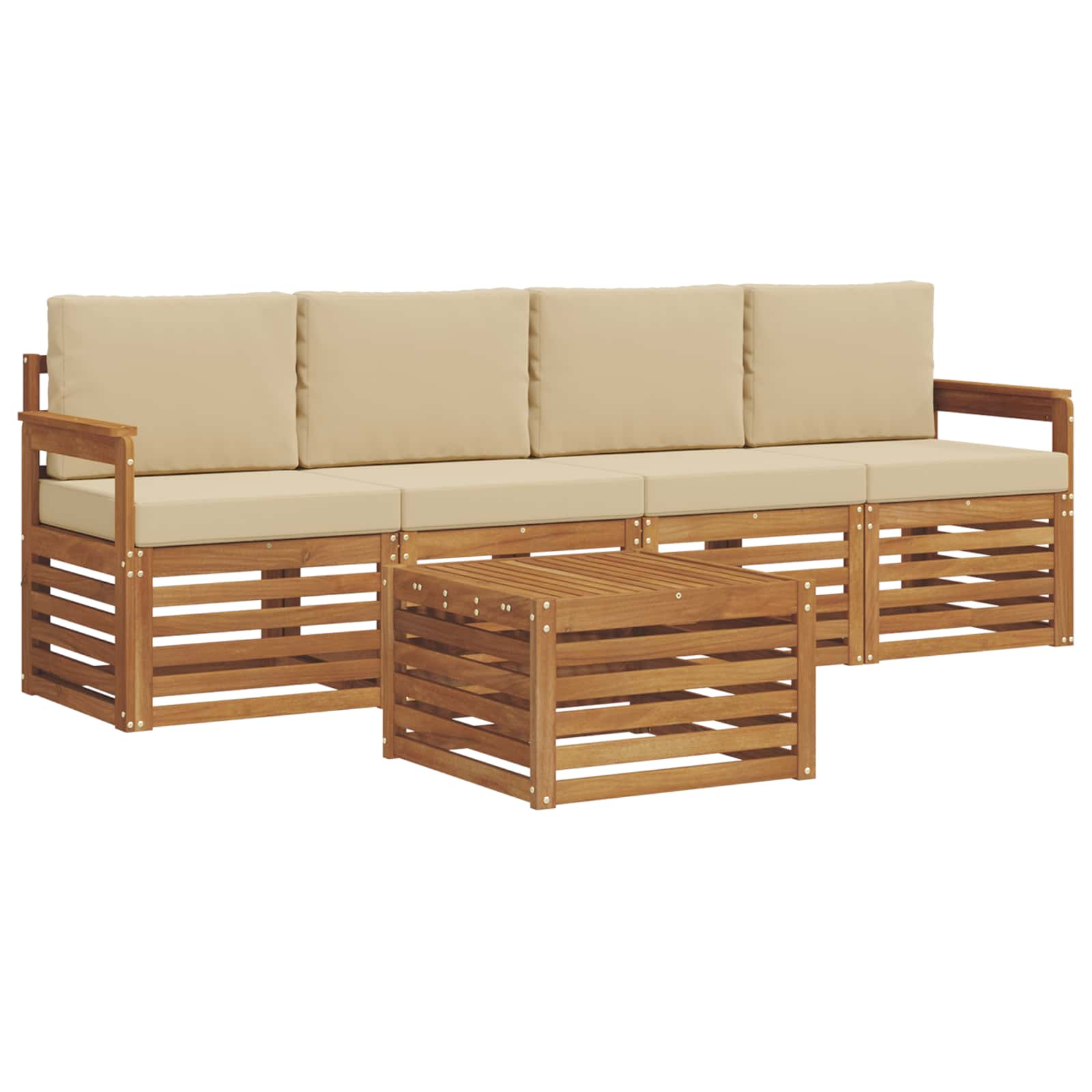 Set vanjskih sofa 5 pcs Prirodna i bež Čvrsto drvo akacije