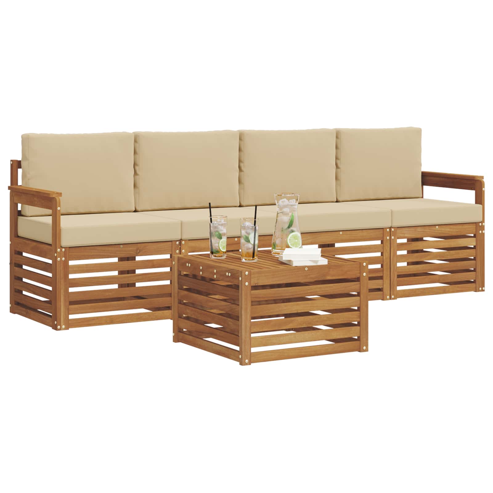 Set vanjskih sofa 5 pcs Prirodna i bež Čvrsto drvo akacije