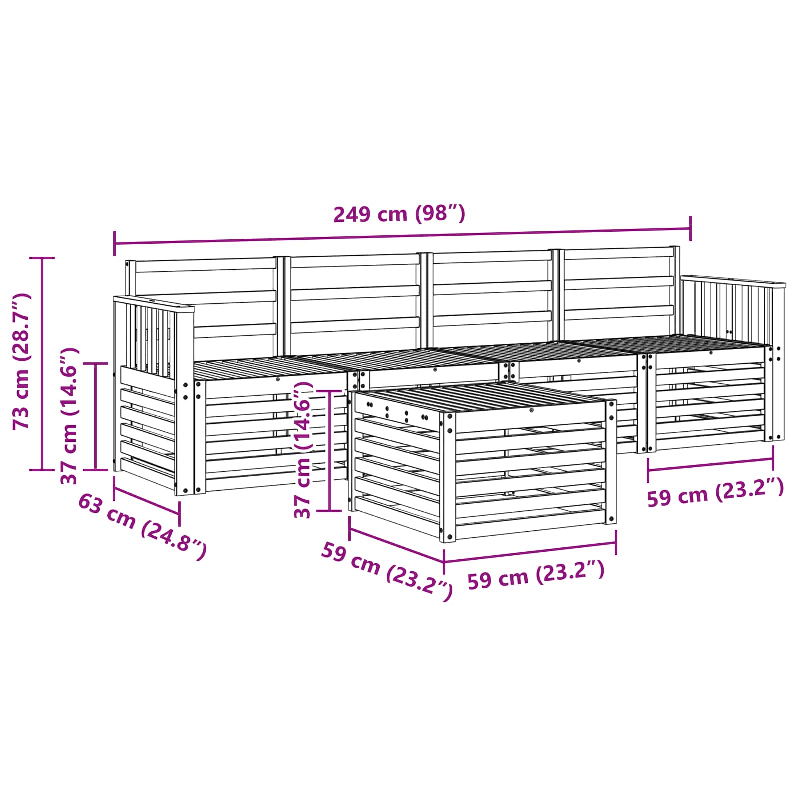 Setovi sofa 5 pcs Prirodna Čvrsto drvo akacije