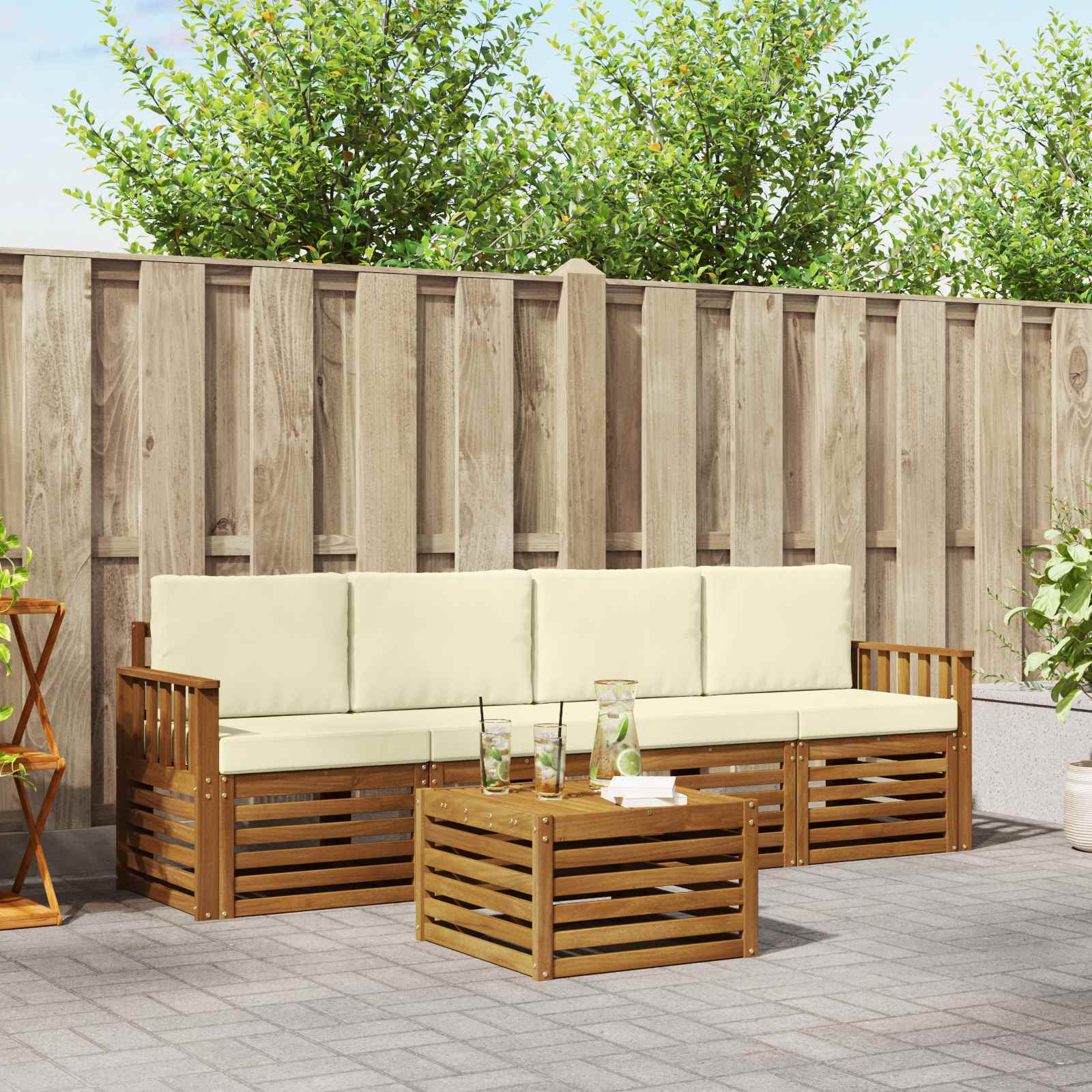 Set vanjskih sofa 5 pcs Prirodna i krem Čvrsto drvo akacije