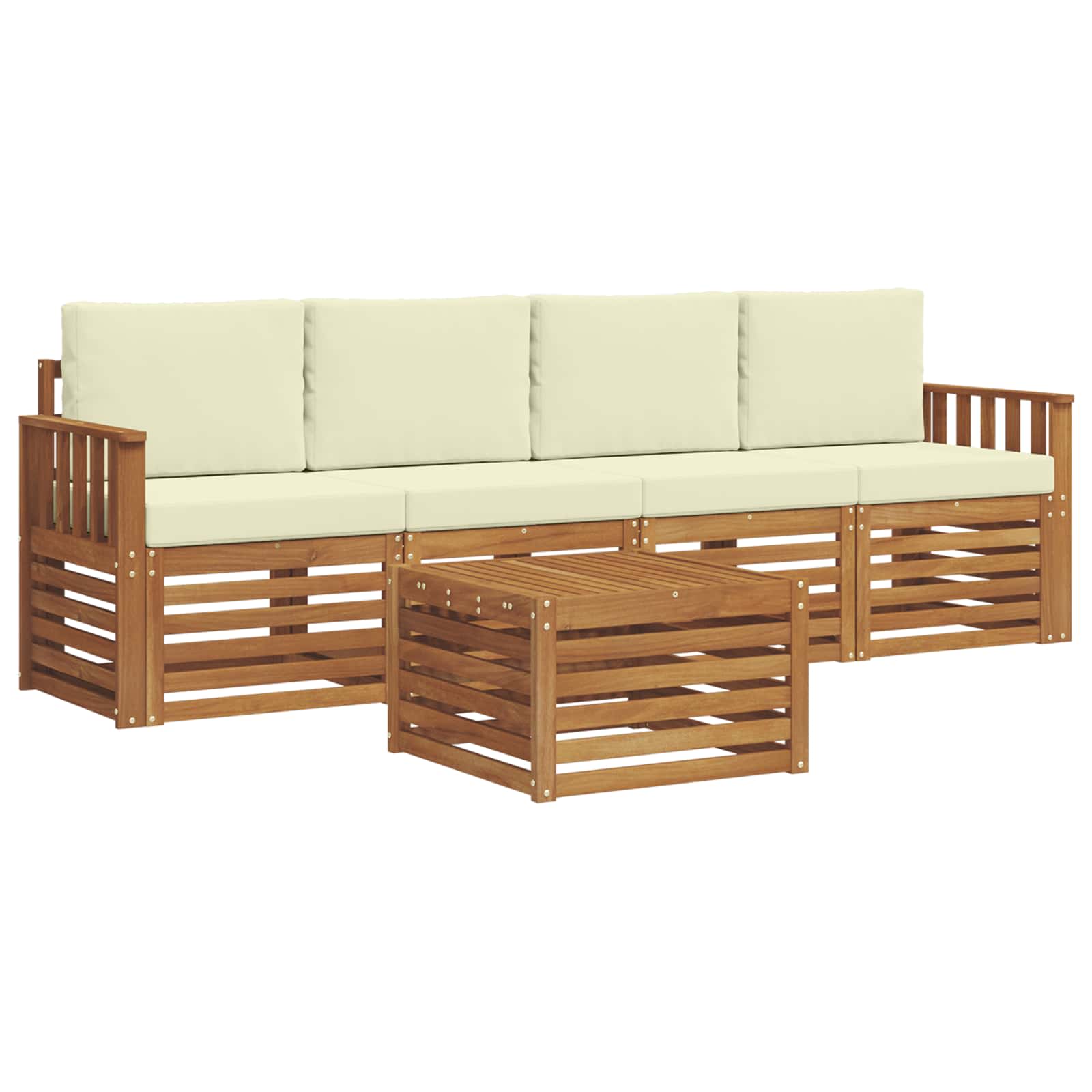 Set vanjskih sofa 5 pcs Prirodna i krem Čvrsto drvo akacije