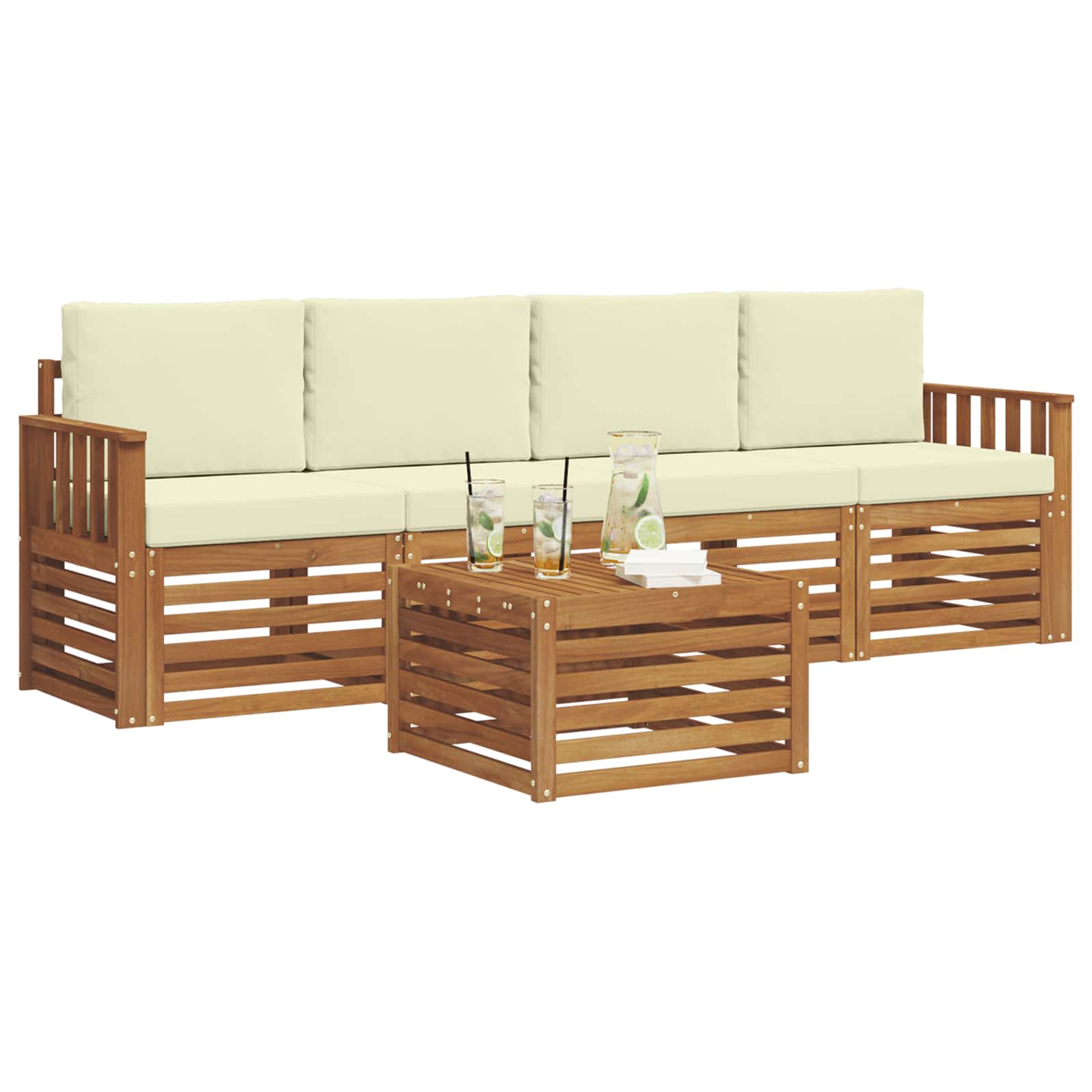 Set vanjskih sofa 5 pcs Prirodna i krem Čvrsto drvo akacije