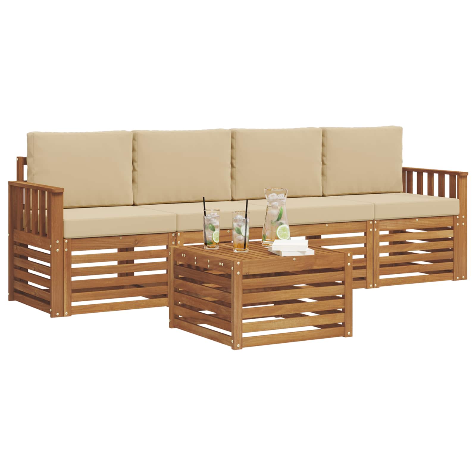 Set vanjskih sofa 5 pcs Prirodna i bež Čvrsto drvo akacije