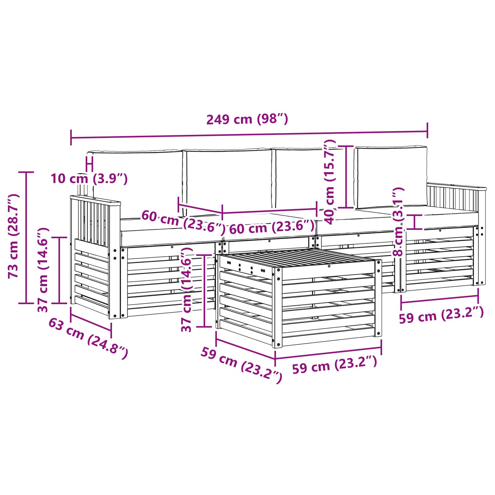 Set vanjskih sofa 5 pcs Prirodna i bež Čvrsto drvo akacije