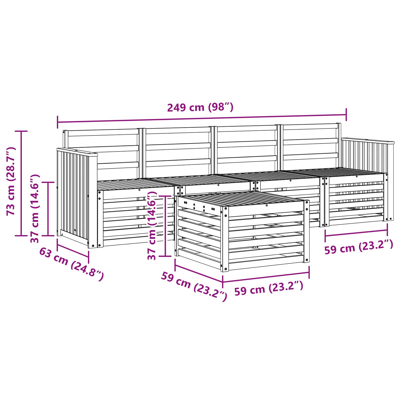 Setovi sofa 5 pcs Prirodna Čvrsto drvo akacije