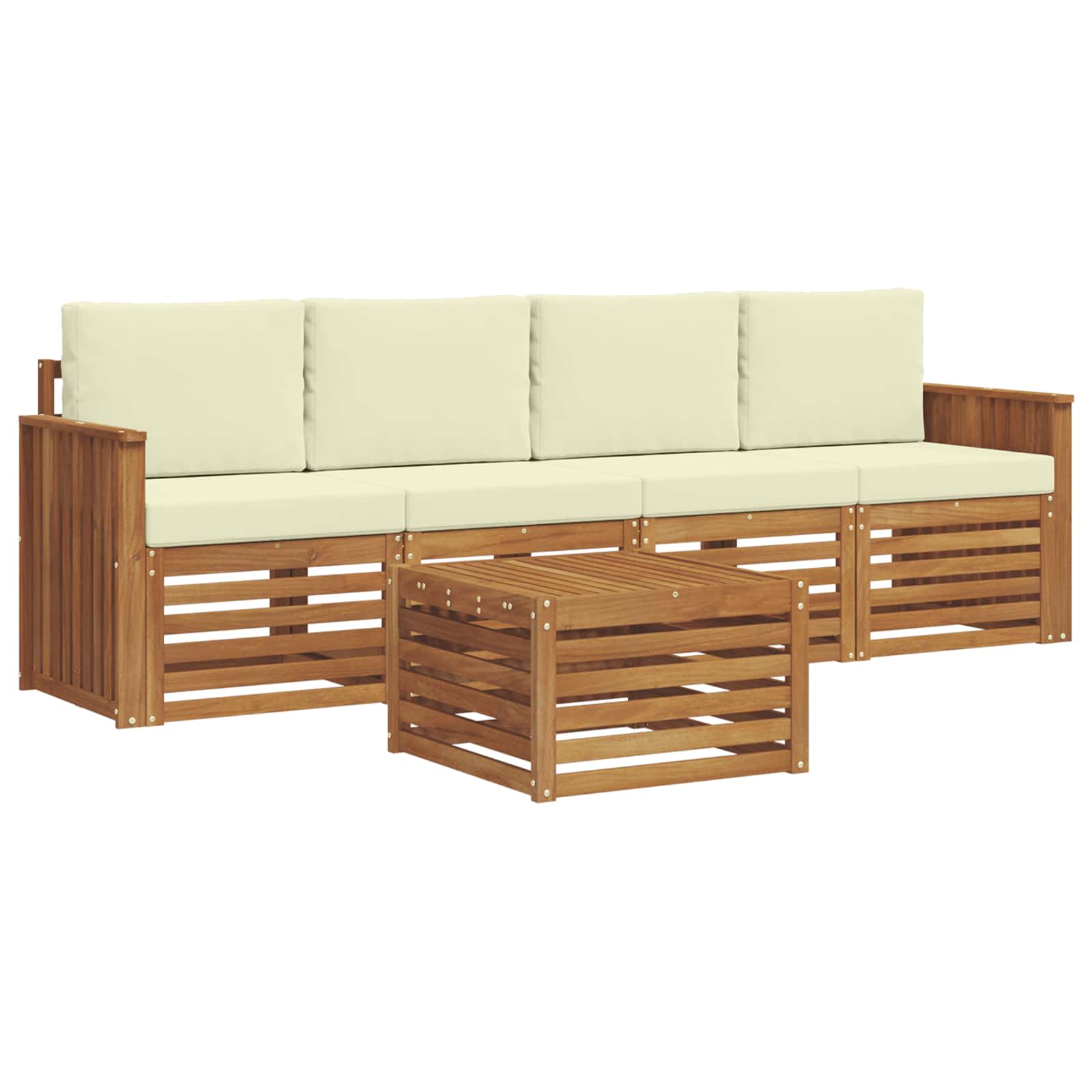 Set vanjskih sofa 5 pcs Prirodna i krem Čvrsto drvo akacije