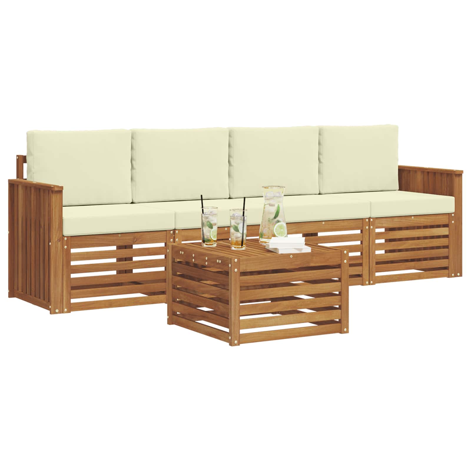 Set vanjskih sofa 5 pcs Prirodna i krem Čvrsto drvo akacije