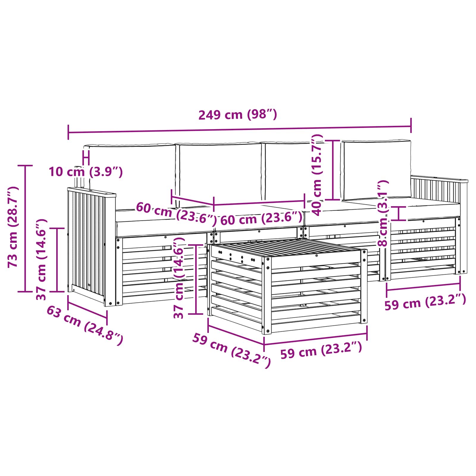 Set vanjskih sofa 5 pcs Prirodna i krem Čvrsto drvo akacije