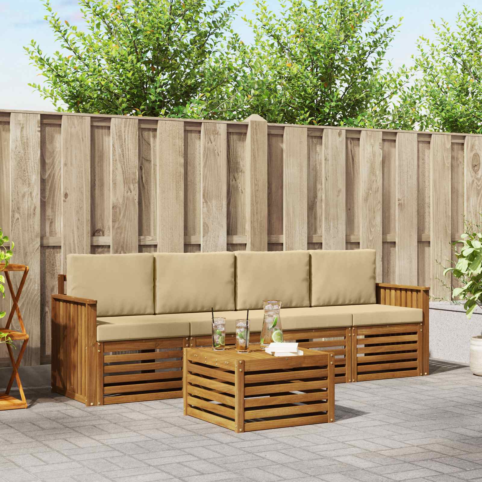 Set vanjskih sofa 5 pcs Prirodna i bež Čvrsto drvo akacije