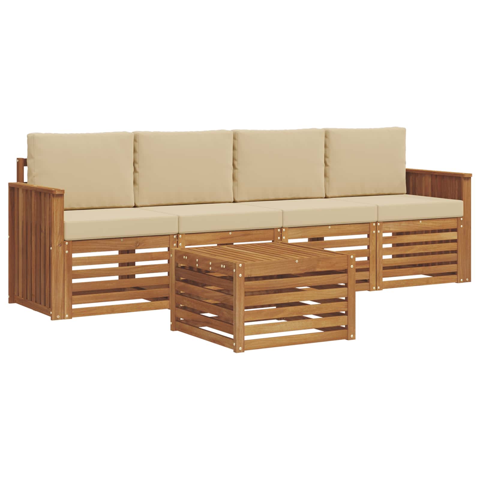 Set vanjskih sofa 5 pcs Prirodna i bež Čvrsto drvo akacije