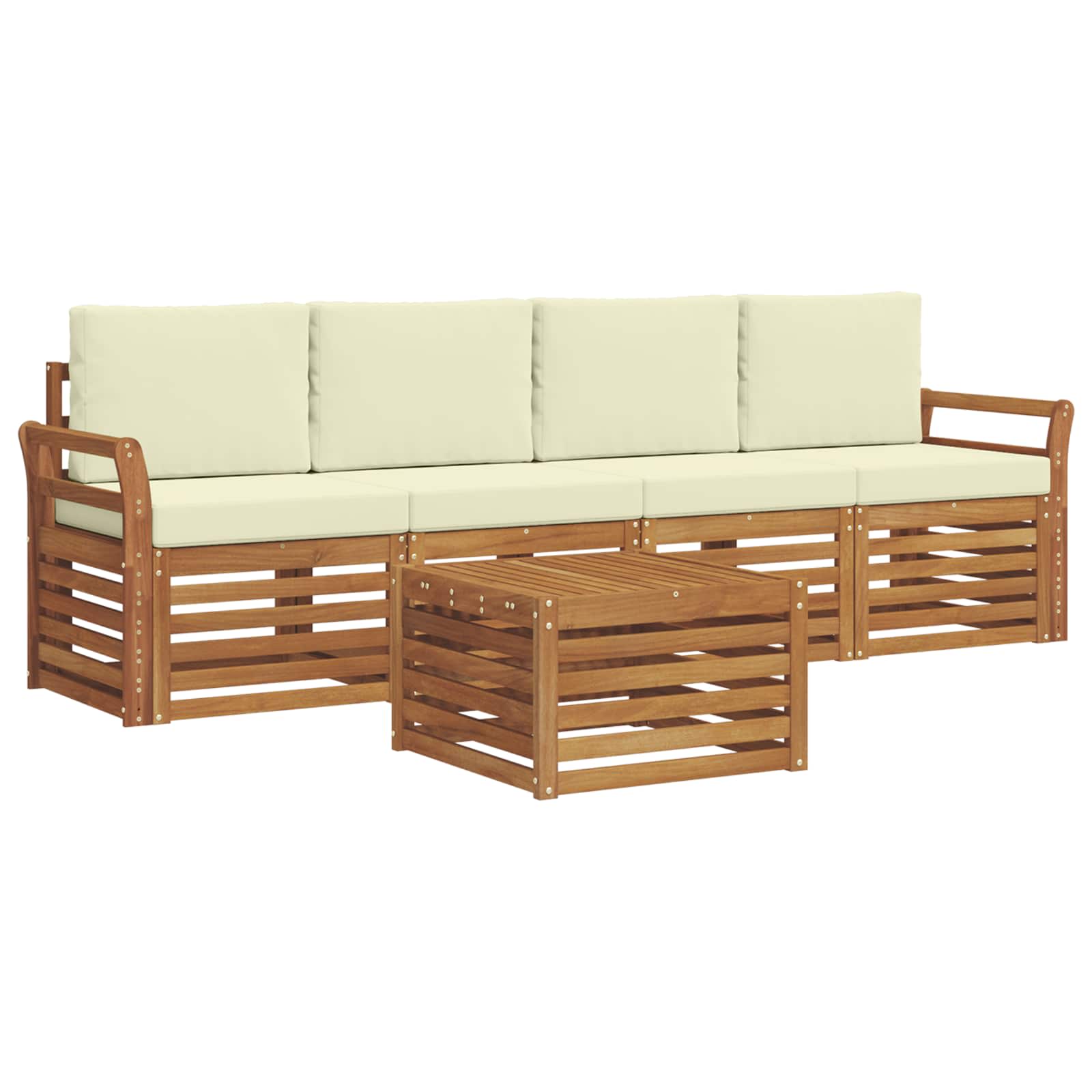 Set vanjskih sofa 5 pcs Prirodna i krem Čvrsto drvo akacije
