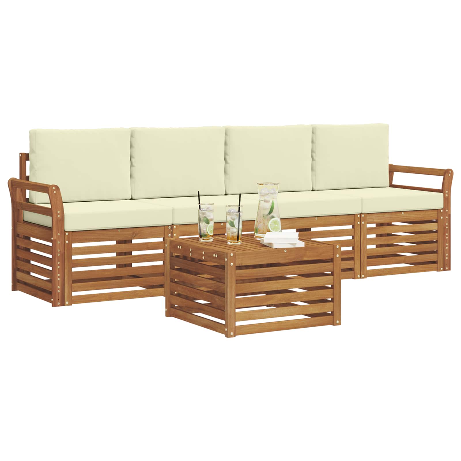 Set vanjskih sofa 5 pcs Prirodna i krem Čvrsto drvo akacije