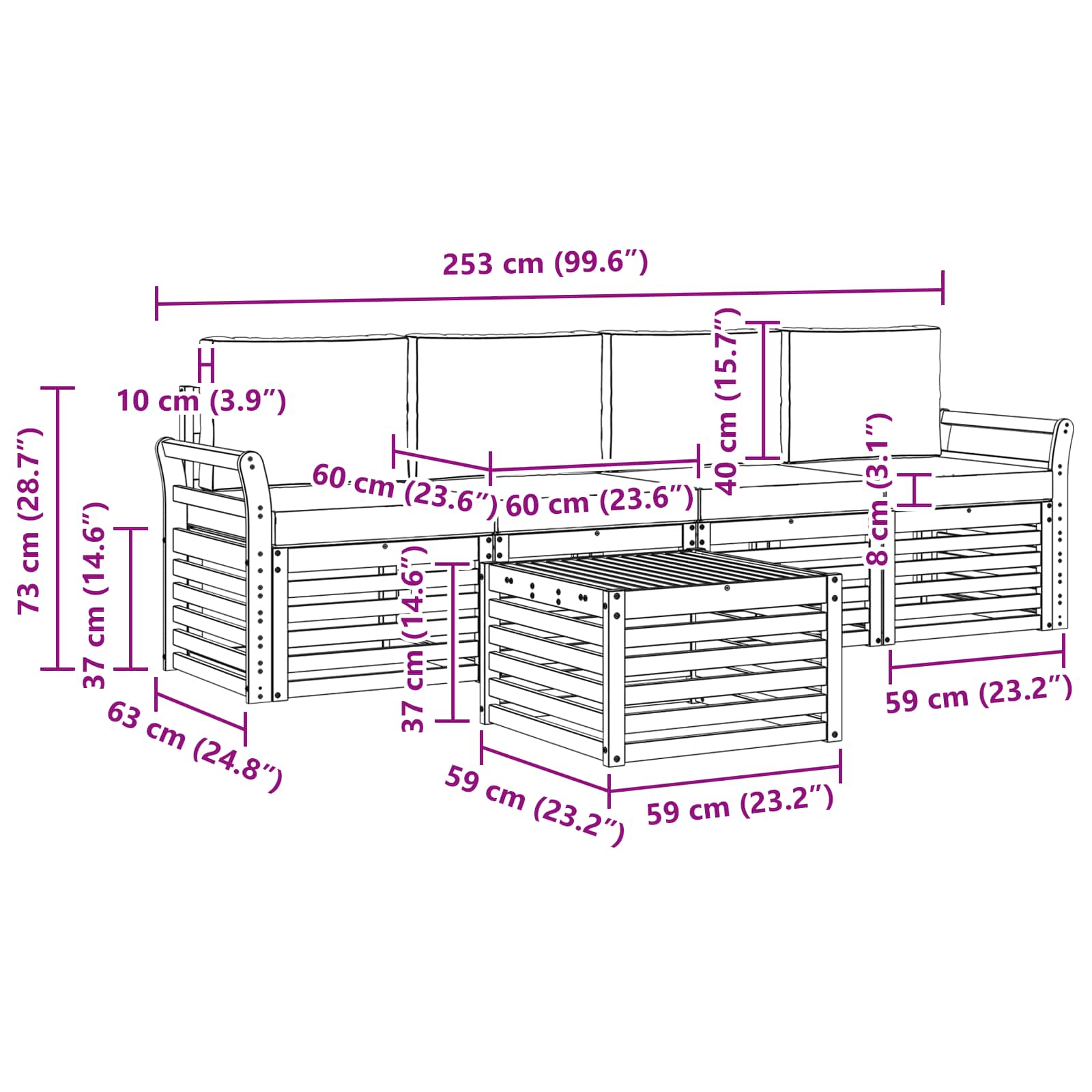Set vanjskih sofa 5 pcs Prirodna i krem Čvrsto drvo akacije